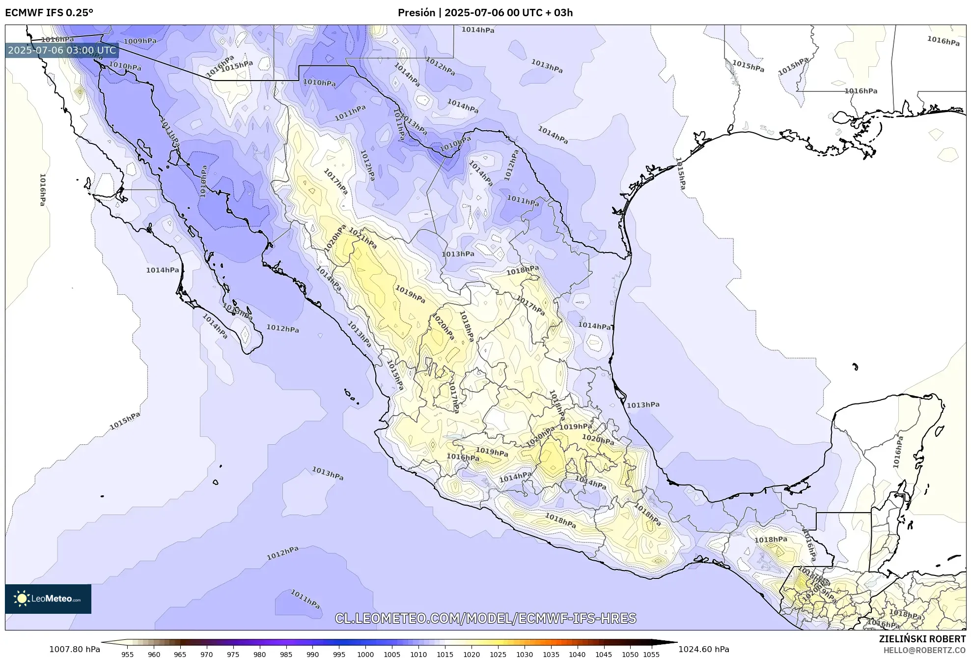 ECMWF IFS 0.25° model - México, Presión ECMWF IFS 0.25° model - México, Presión