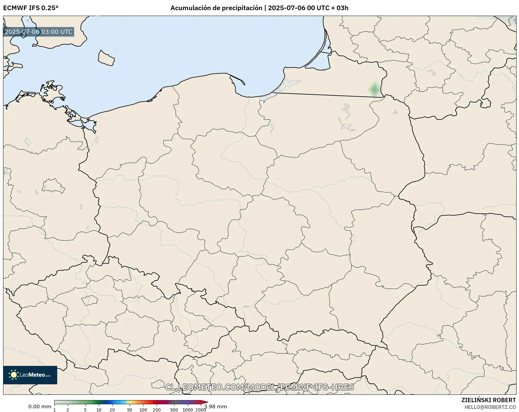 ECMWF IFS 0.25° model - Polonia, Acumulación de precipitación ECMWF IFS 0.25° model - Polonia, Acumulación de precipitación