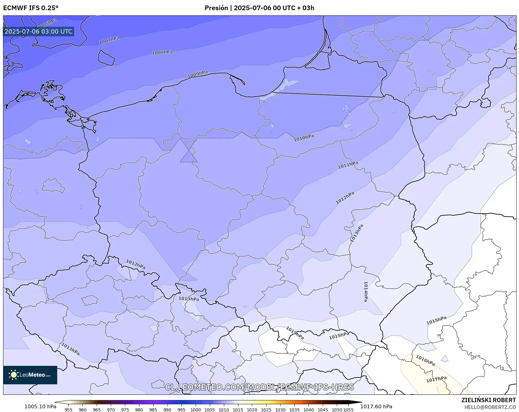 ECMWF IFS 0.25° model - Polonia, Presión ECMWF IFS 0.25° model - Polonia, Presión