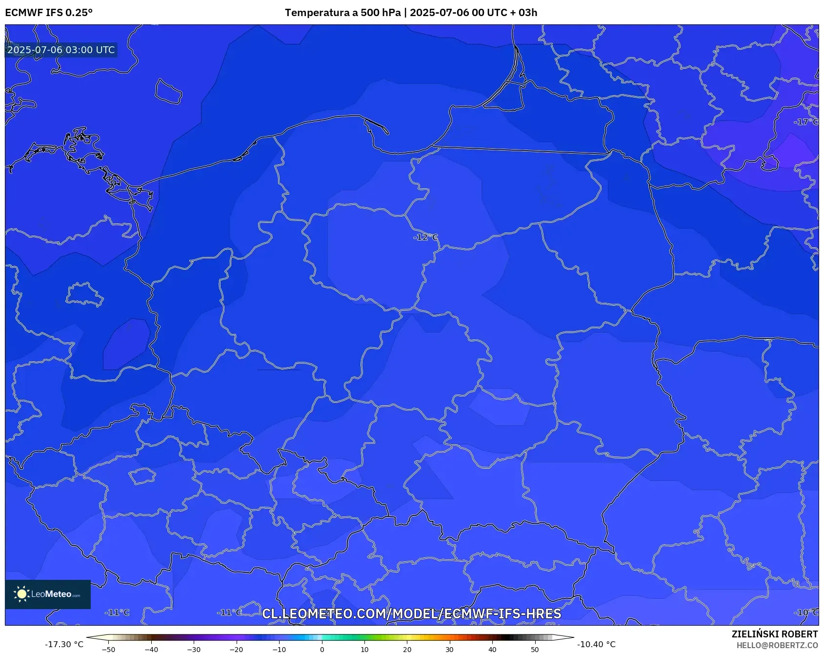ECMWF IFS 0.25° model - Polonia, Temperatura a 500 hPa ECMWF IFS 0.25° model - Polonia, Temperatura a 500 hPa