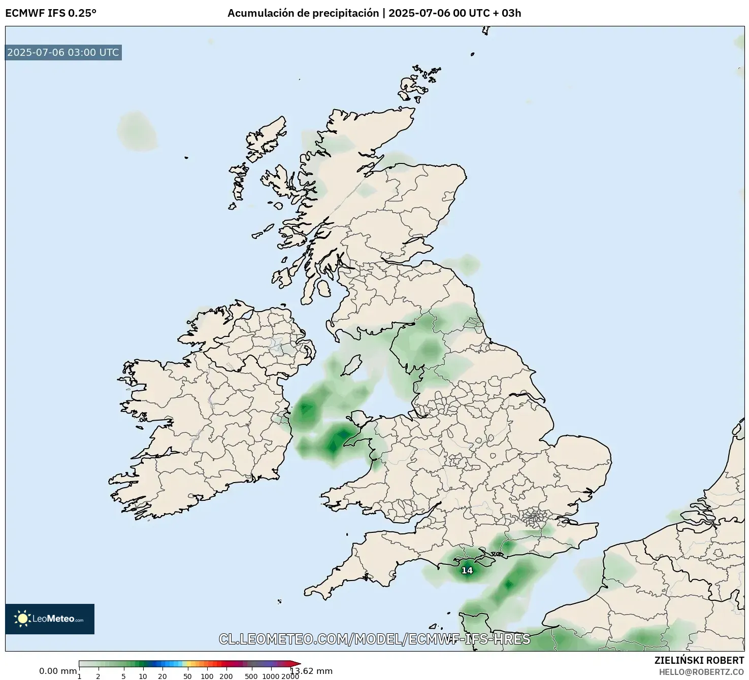 ECMWF IFS 0.25° model - Reino Unido, Acumulación de precipitación ECMWF IFS 0.25° model - Reino Unido, Acumulación de precipitación