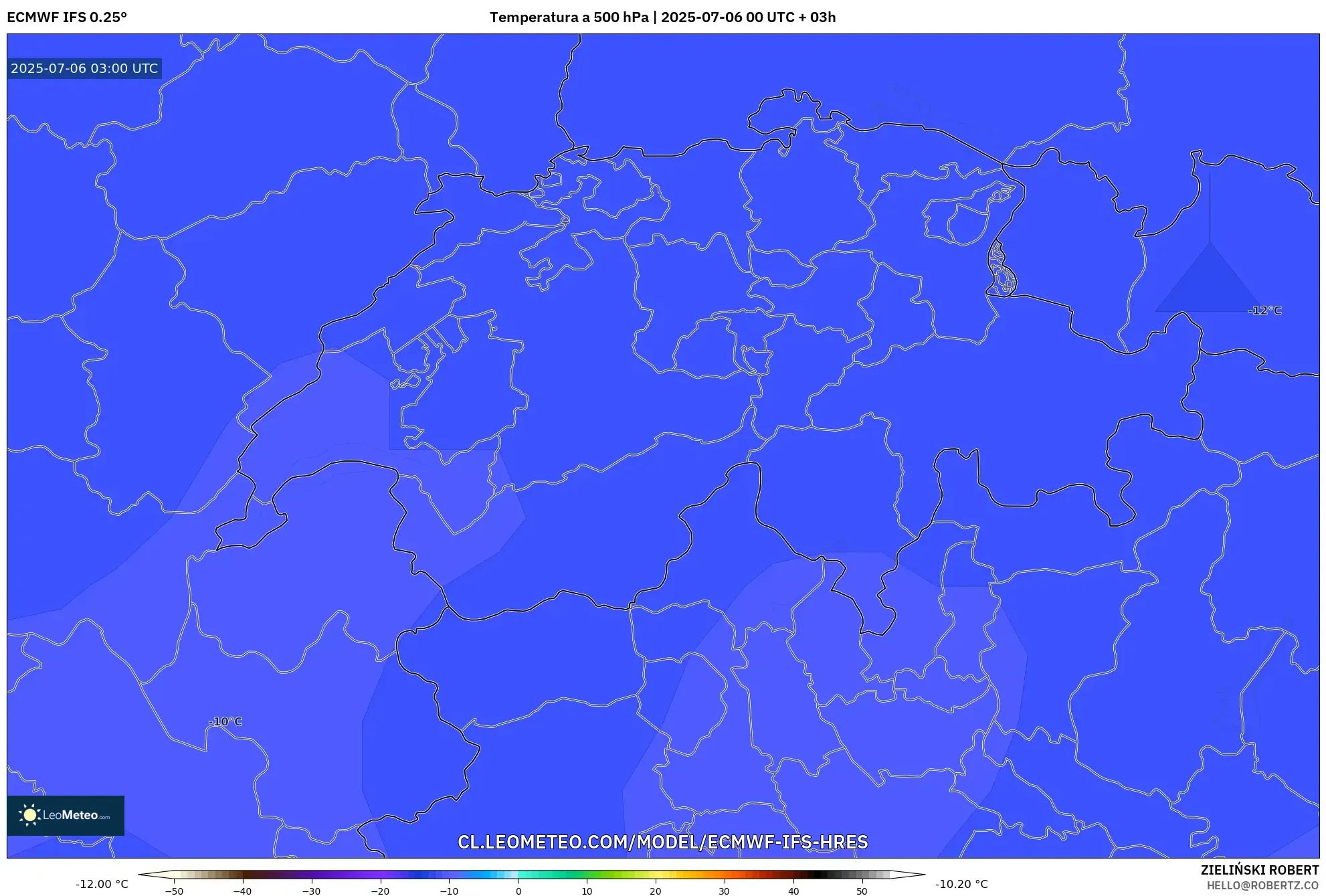 ECMWF IFS 0.25° model - Suiza, Temperatura a 500 hPa ECMWF IFS 0.25° model - Suiza, Temperatura a 500 hPa