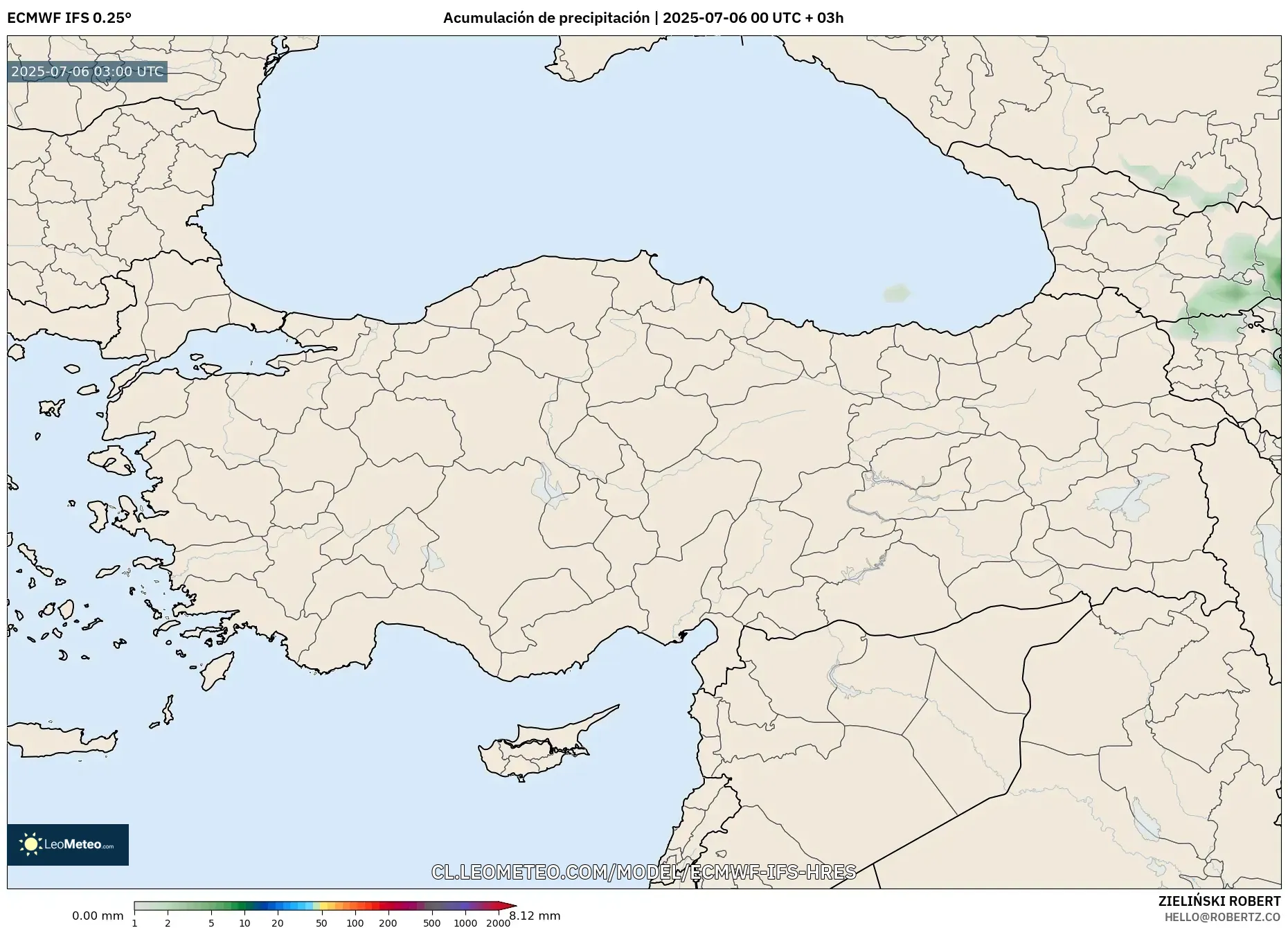 ECMWF IFS 0.25° model - Turquía, Acumulación de precipitación ECMWF IFS 0.25° model - Turquía, Acumulación de precipitación