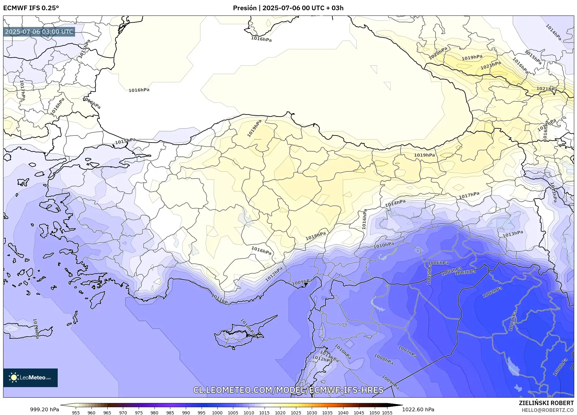 ECMWF IFS 0.25° model - Turquía, Presión ECMWF IFS 0.25° model - Turquía, Presión