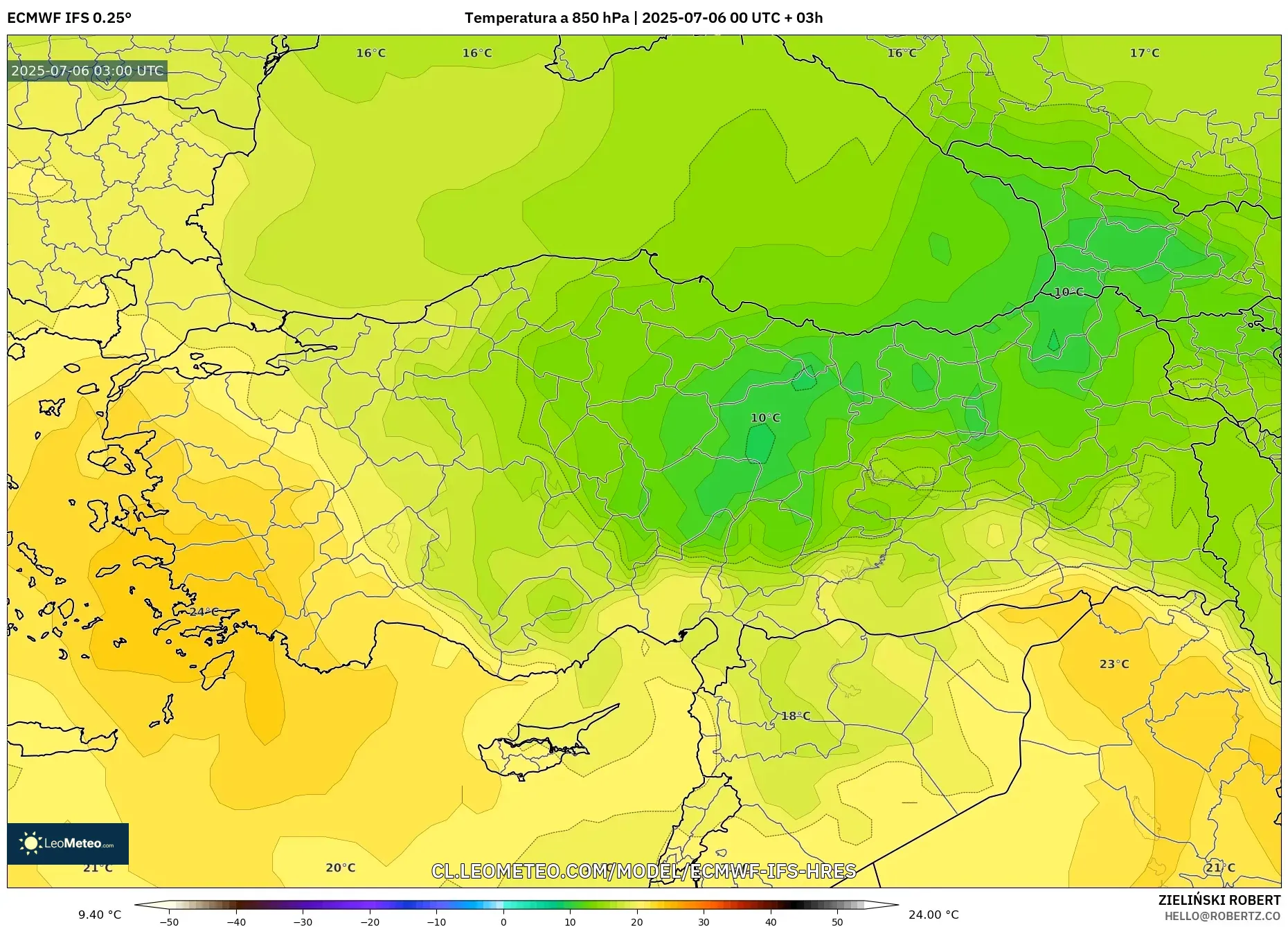 ECMWF IFS 0.25° model - Turquía, Temperatura a 850 hPa ECMWF IFS 0.25° model - Turquía, Temperatura a 850 hPa