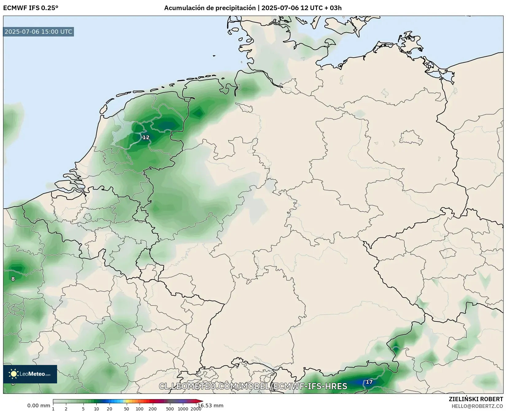 ECMWF IFS 0.25° model - Alemania, Acumulación de precipitación ECMWF IFS 0.25° model - Alemania, Acumulación de precipitación