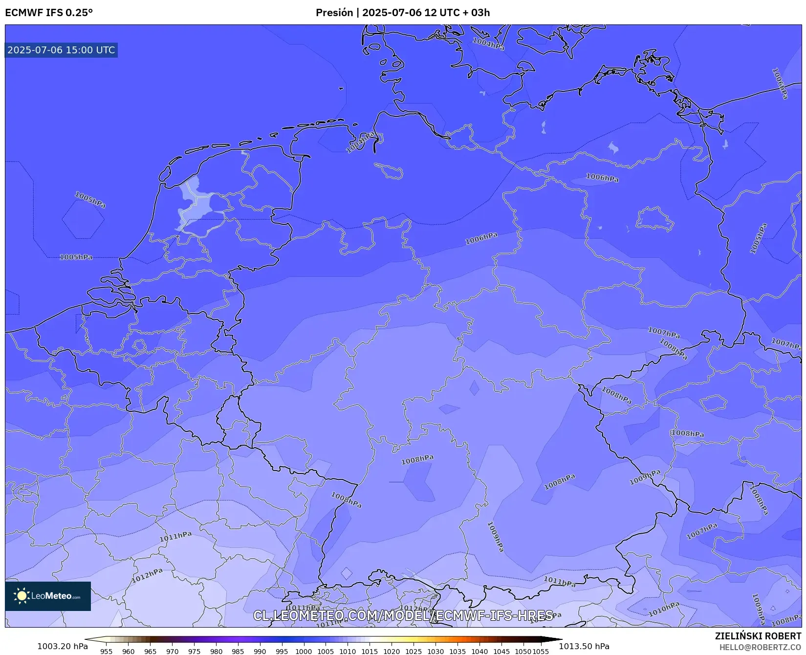 ECMWF IFS 0.25° model - Alemania, Presión ECMWF IFS 0.25° model - Alemania, Presión