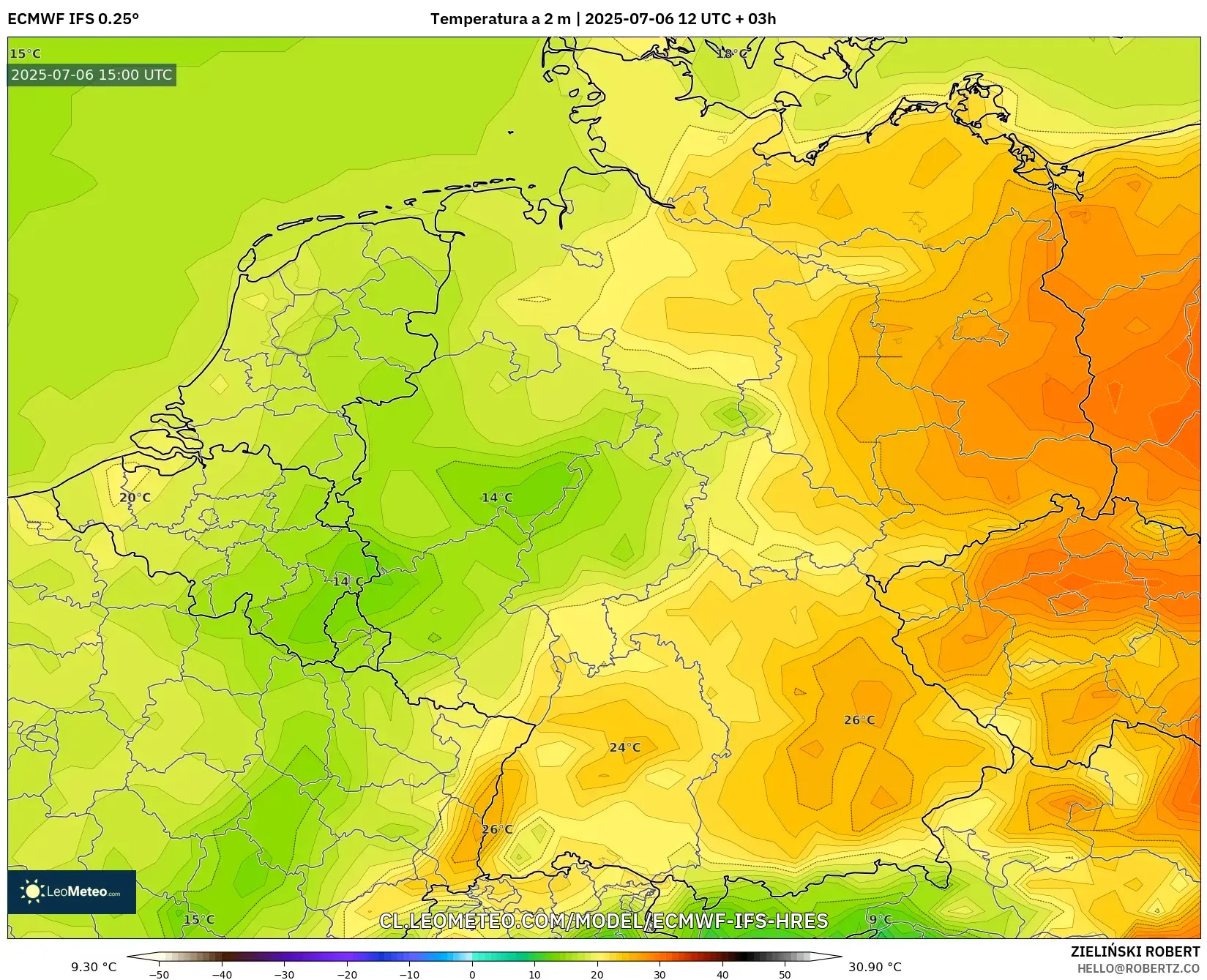 ECMWF IFS 0.25° model - Alemania, Temperatura a 2 m ECMWF IFS 0.25° model - Alemania, Temperatura a 2 m