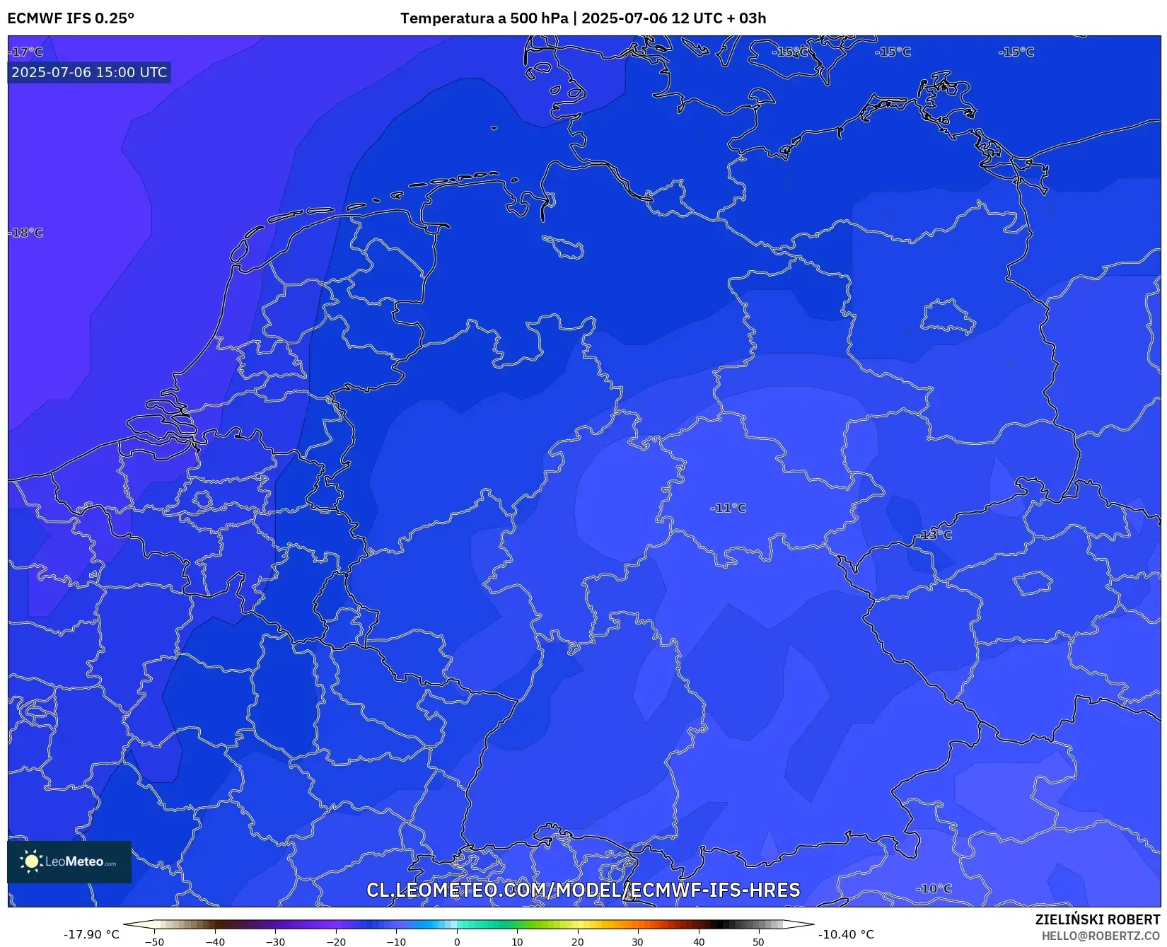ECMWF IFS 0.25° model - Alemania, Temperatura a 500 hPa ECMWF IFS 0.25° model - Alemania, Temperatura a 500 hPa