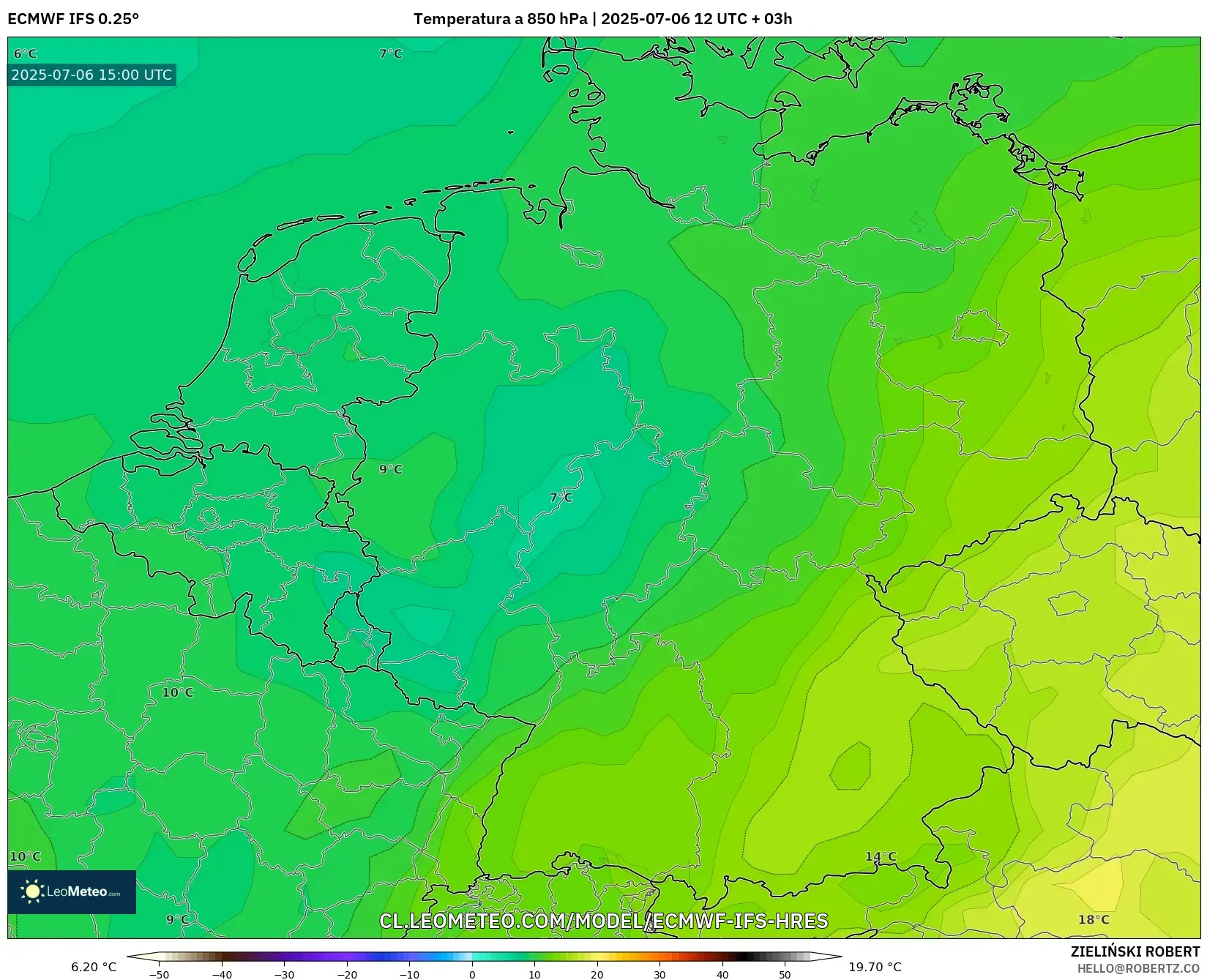 ECMWF IFS 0.25° model - Alemania, Temperatura a 850 hPa ECMWF IFS 0.25° model - Alemania, Temperatura a 850 hPa