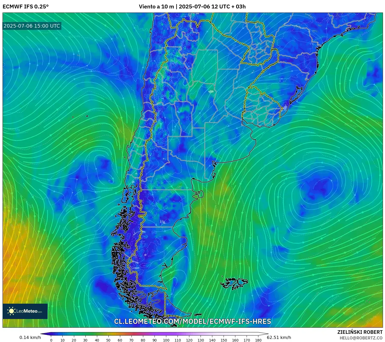 ECMWF IFS 0.25° model - Argentina, Viento a 10 m ECMWF IFS 0.25° model - Argentina, Viento a 10 m