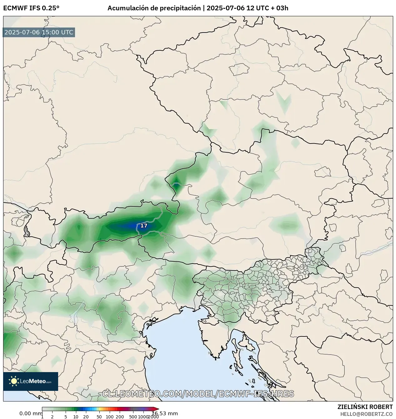 ECMWF IFS 0.25° model - Austria, Acumulación de precipitación ECMWF IFS 0.25° model - Austria, Acumulación de precipitación