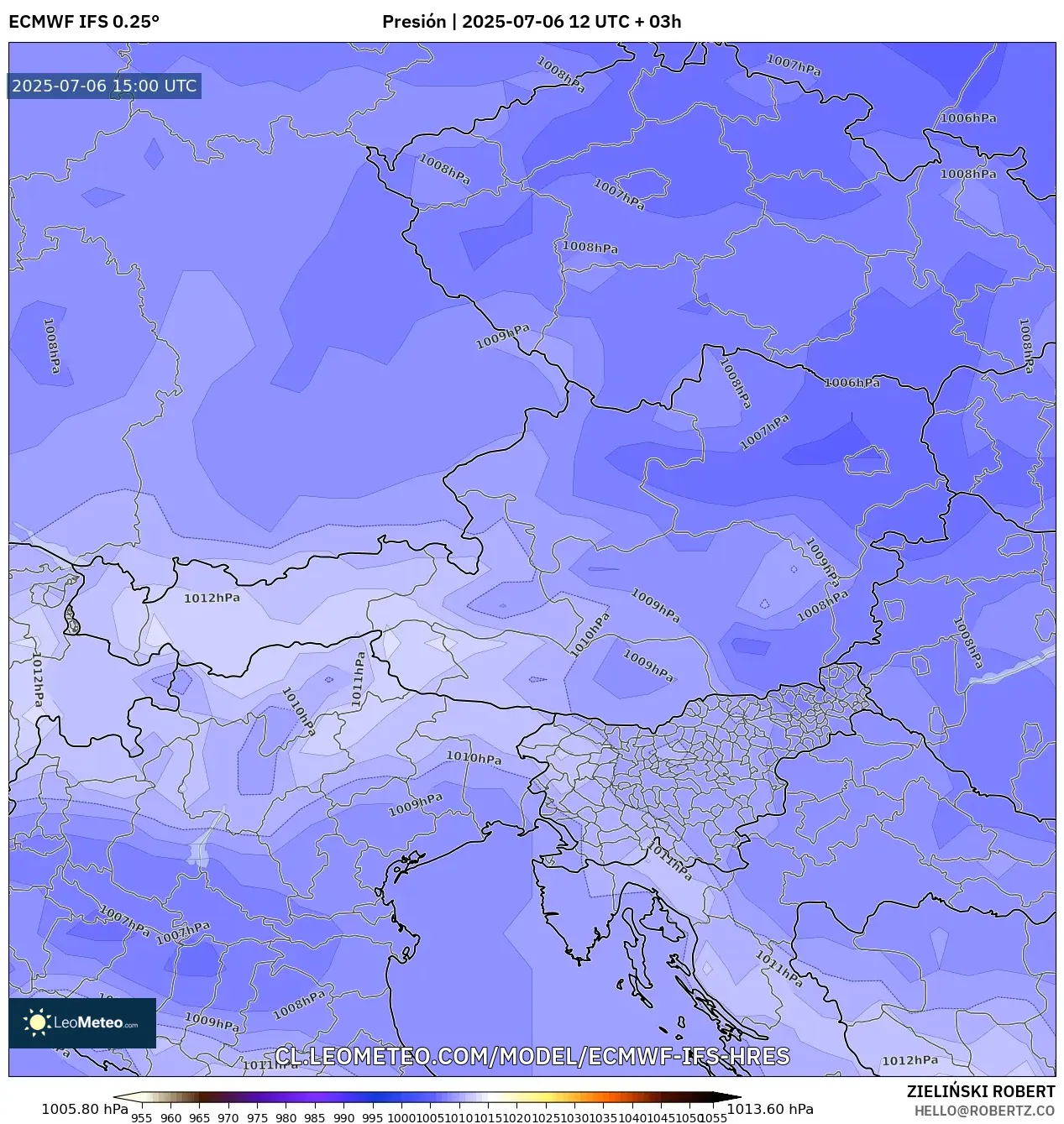 ECMWF IFS 0.25° model - Austria, Presión ECMWF IFS 0.25° model - Austria, Presión