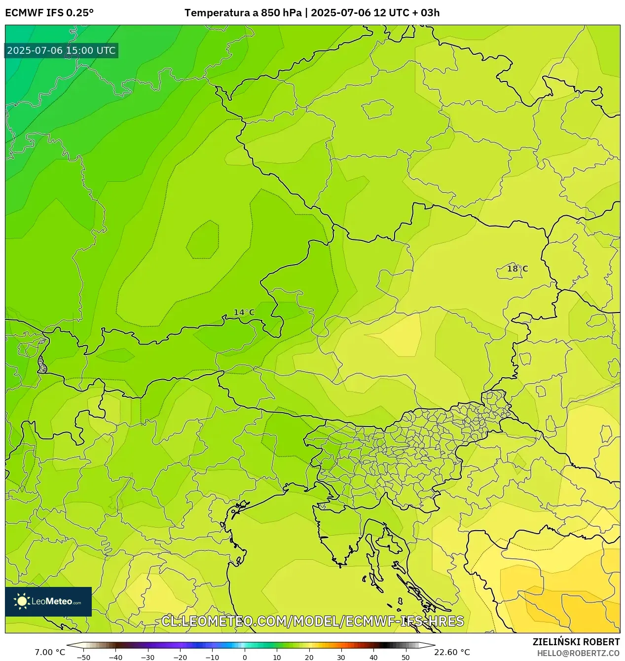 ECMWF IFS 0.25° model - Austria, Temperatura a 850 hPa ECMWF IFS 0.25° model - Austria, Temperatura a 850 hPa