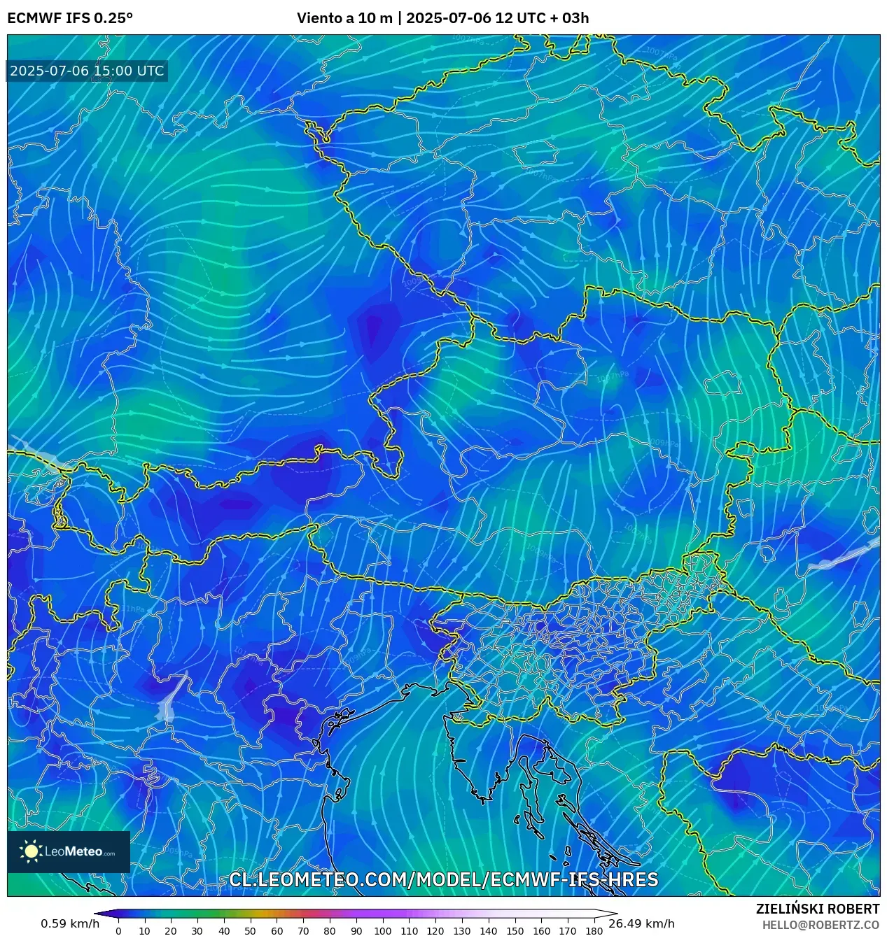 ECMWF IFS 0.25° model - Austria, Viento a 10 m ECMWF IFS 0.25° model - Austria, Viento a 10 m