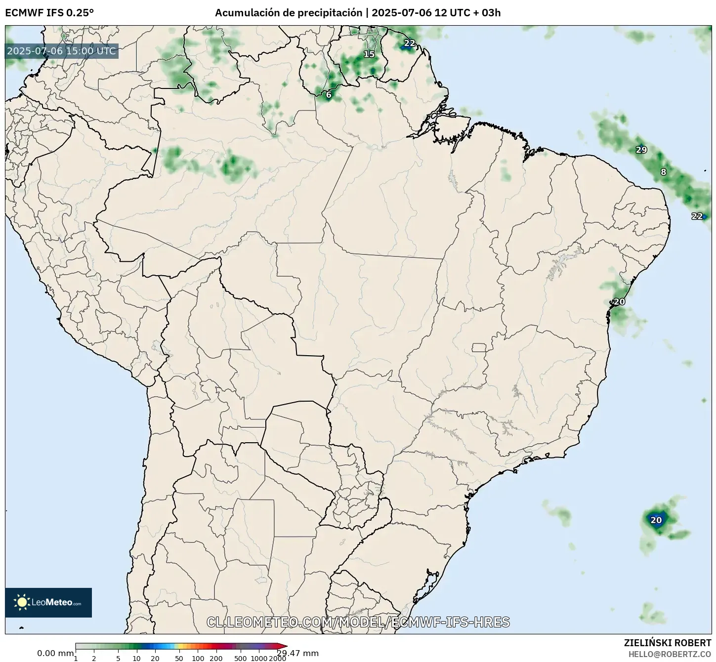 ECMWF IFS 0.25° model - Brasil, Acumulación de precipitación ECMWF IFS 0.25° model - Brasil, Acumulación de precipitación