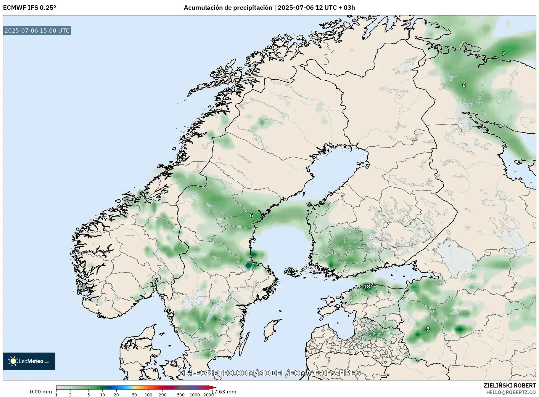 ECMWF IFS 0.25° model - Escandinavia, Acumulación de precipitación ECMWF IFS 0.25° model - Escandinavia, Acumulación de precipitación