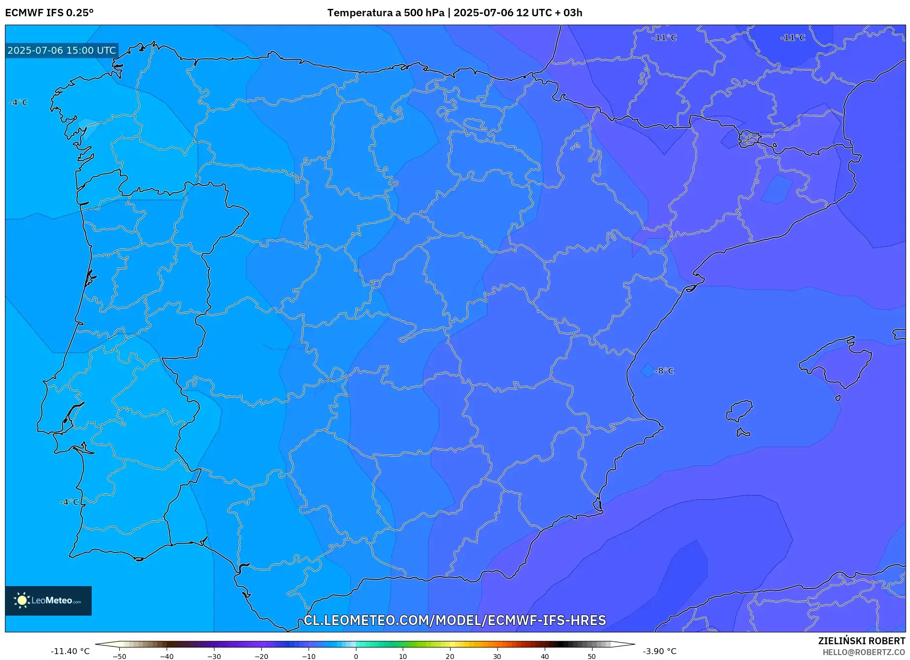 ECMWF IFS 0.25° model - España, Temperatura a 500 hPa ECMWF IFS 0.25° model - España, Temperatura a 500 hPa