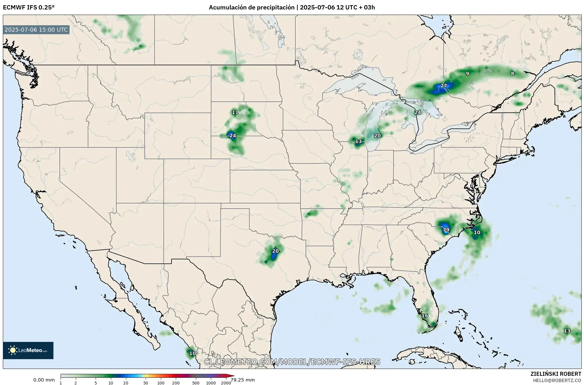 ECMWF IFS 0.25° model - Estados Unidos, Acumulación de precipitación ECMWF IFS 0.25° model - Estados Unidos, Acumulación de precipitación