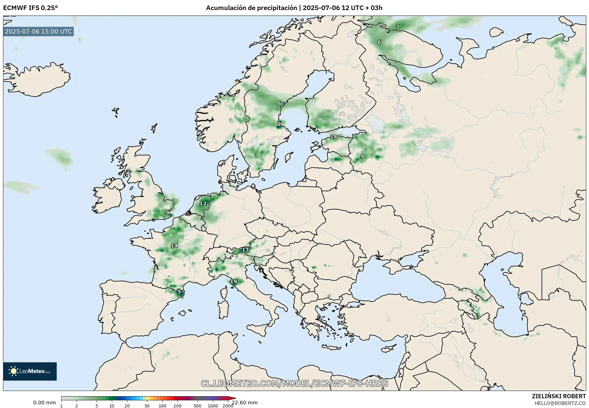 ECMWF IFS 0.25° model - Europa, Acumulación de precipitación ECMWF IFS 0.25° model - Europa, Acumulación de precipitación