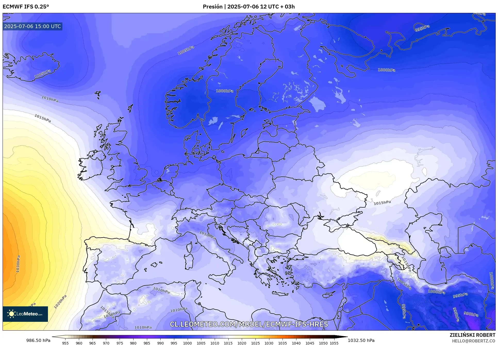 ECMWF IFS 0.25° model - Europa, Presión ECMWF IFS 0.25° model - Europa, Presión