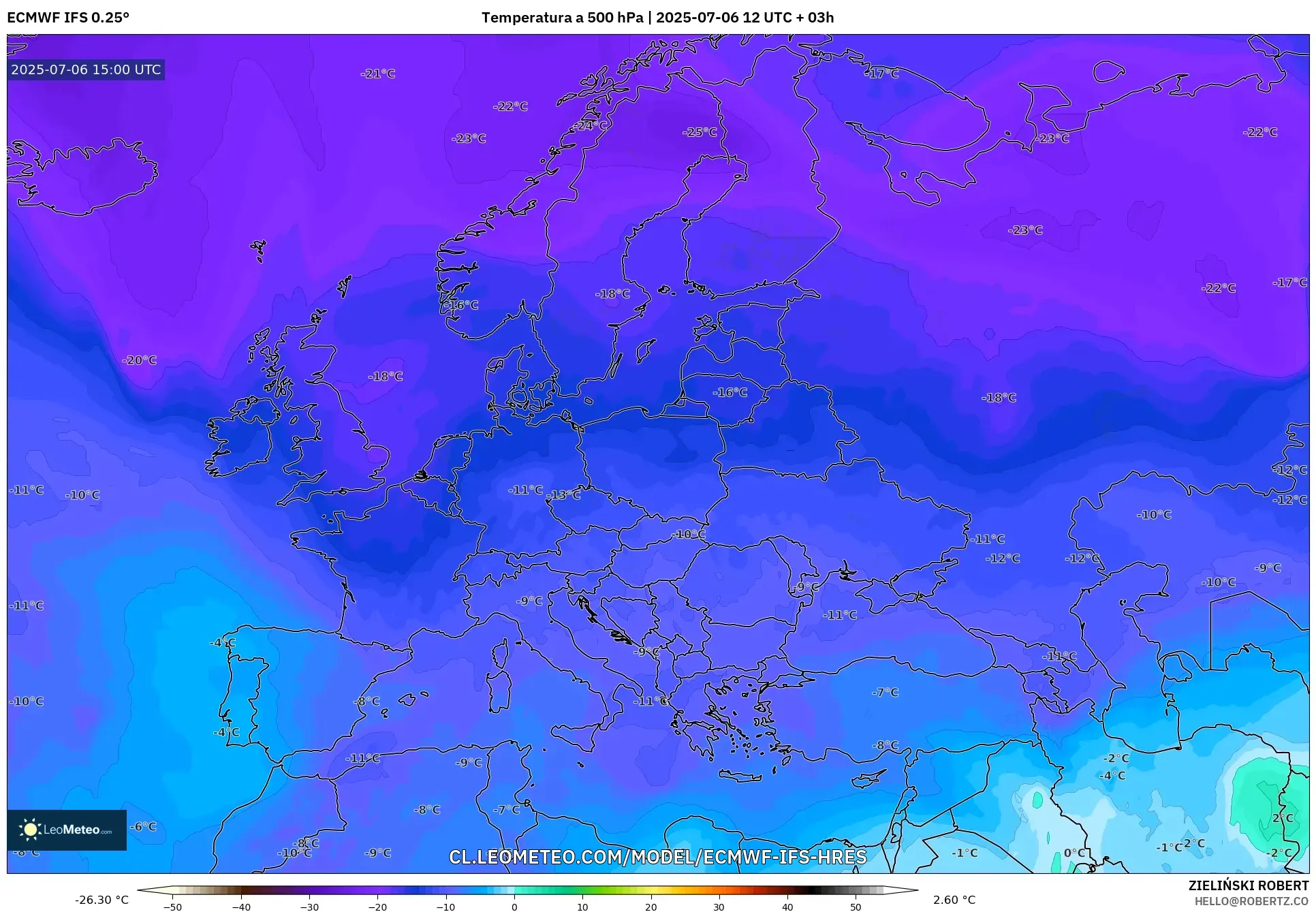 ECMWF IFS 0.25° model - Europa, Temperatura a 500 hPa ECMWF IFS 0.25° model - Europa, Temperatura a 500 hPa
