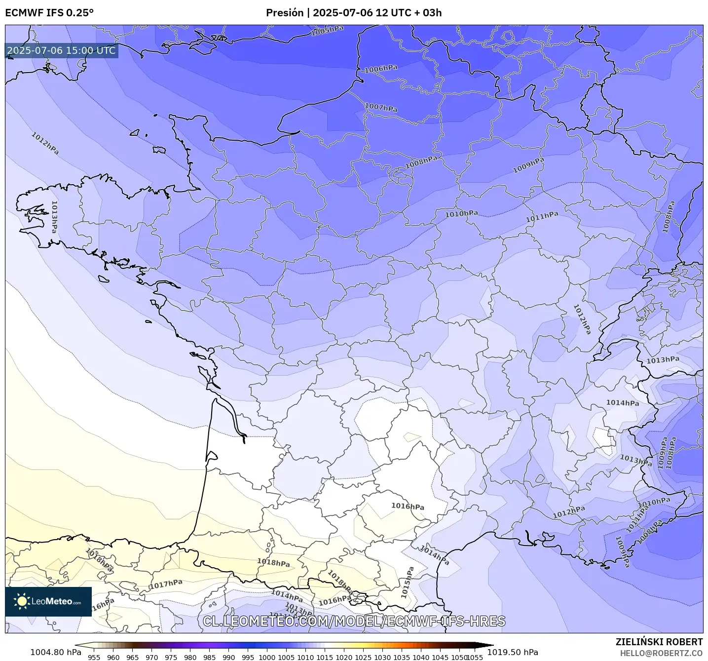 ECMWF IFS 0.25° model - Francia, Presión ECMWF IFS 0.25° model - Francia, Presión