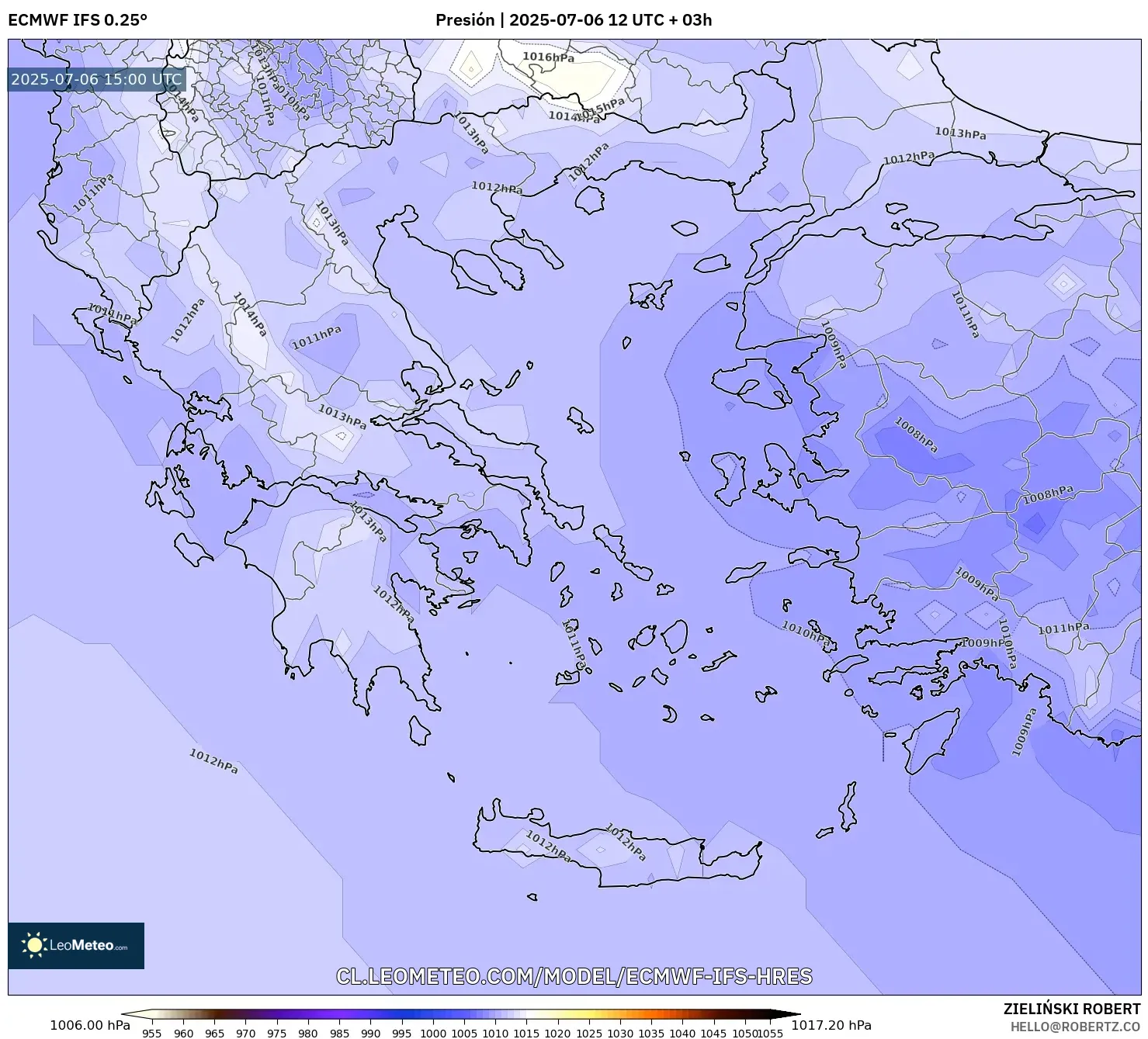 ECMWF IFS 0.25° model - Grecia, Presión ECMWF IFS 0.25° model - Grecia, Presión