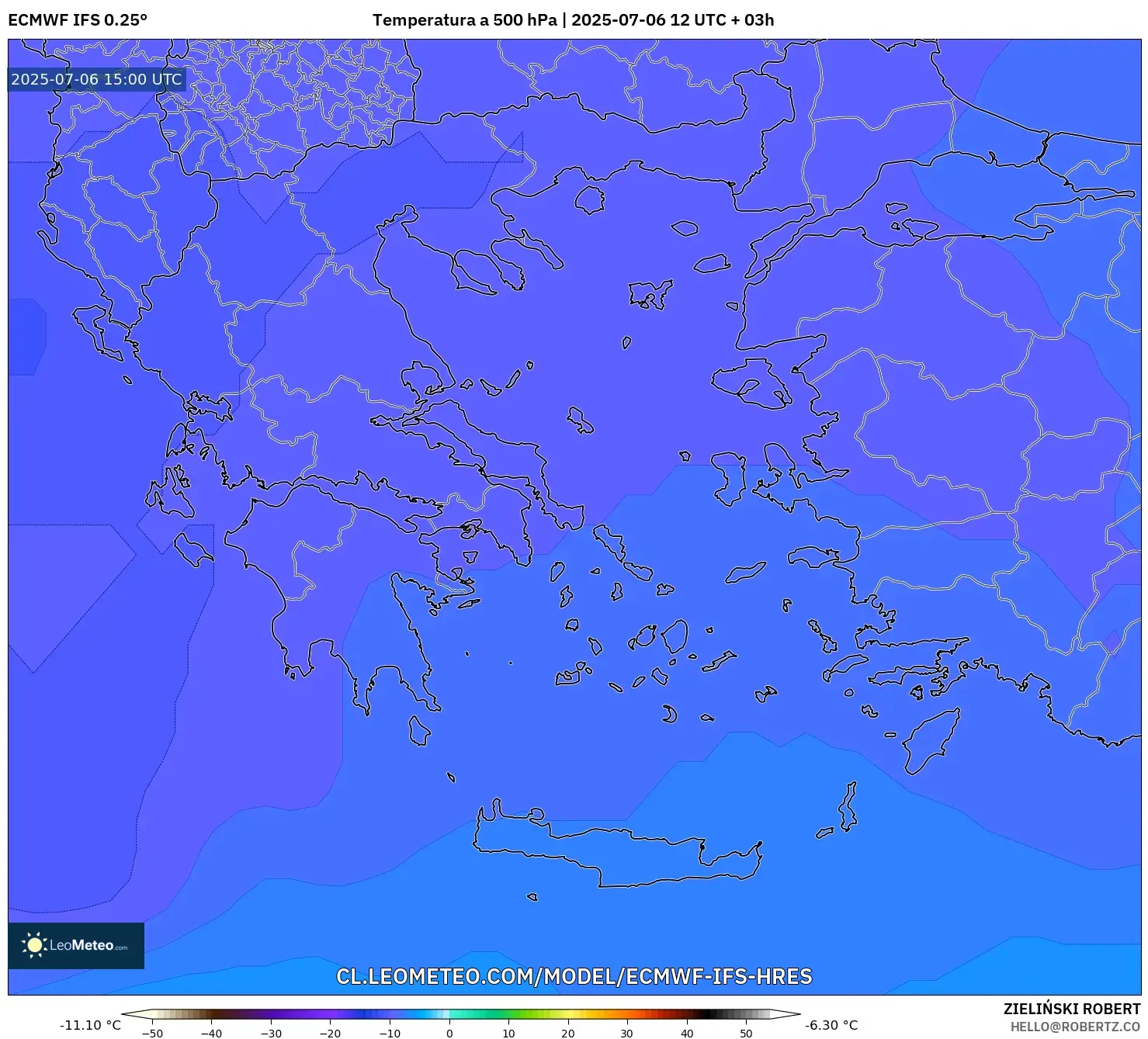 ECMWF IFS 0.25° model - Grecia, Temperatura a 500 hPa ECMWF IFS 0.25° model - Grecia, Temperatura a 500 hPa
