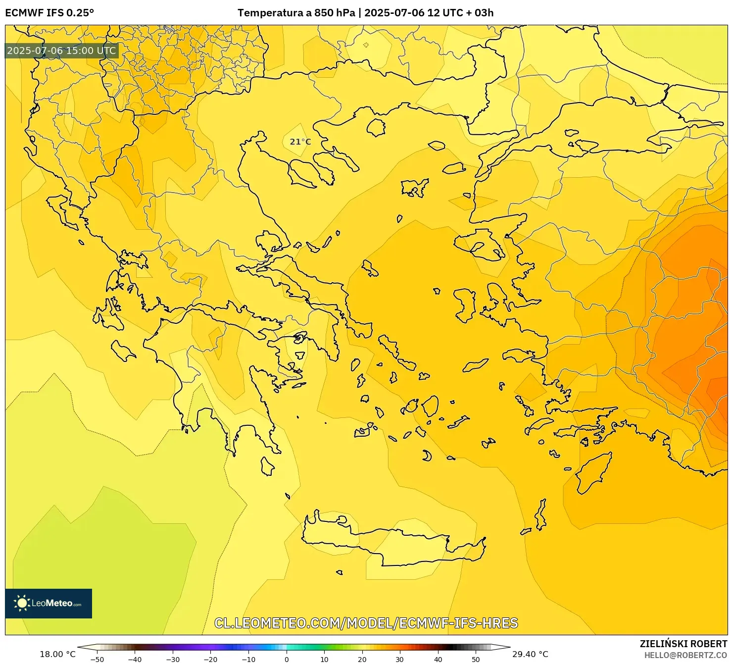 ECMWF IFS 0.25° model - Grecia, Temperatura a 850 hPa ECMWF IFS 0.25° model - Grecia, Temperatura a 850 hPa
