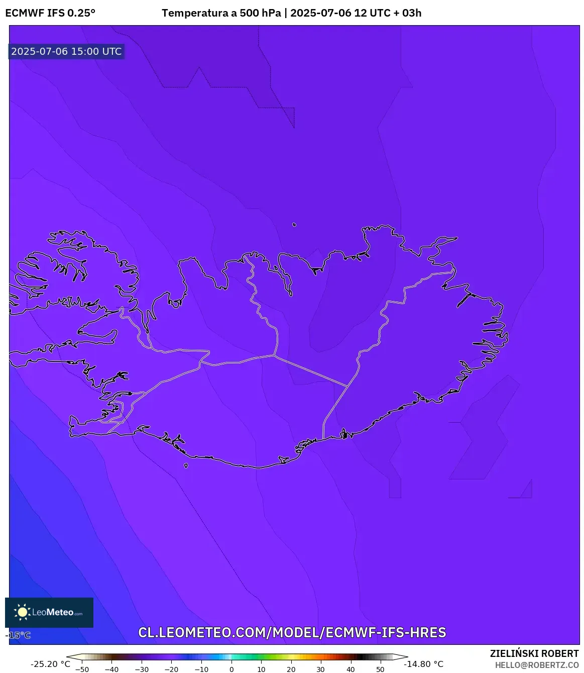 ECMWF IFS 0.25° model - Islandia, Temperatura a 500 hPa ECMWF IFS 0.25° model - Islandia, Temperatura a 500 hPa