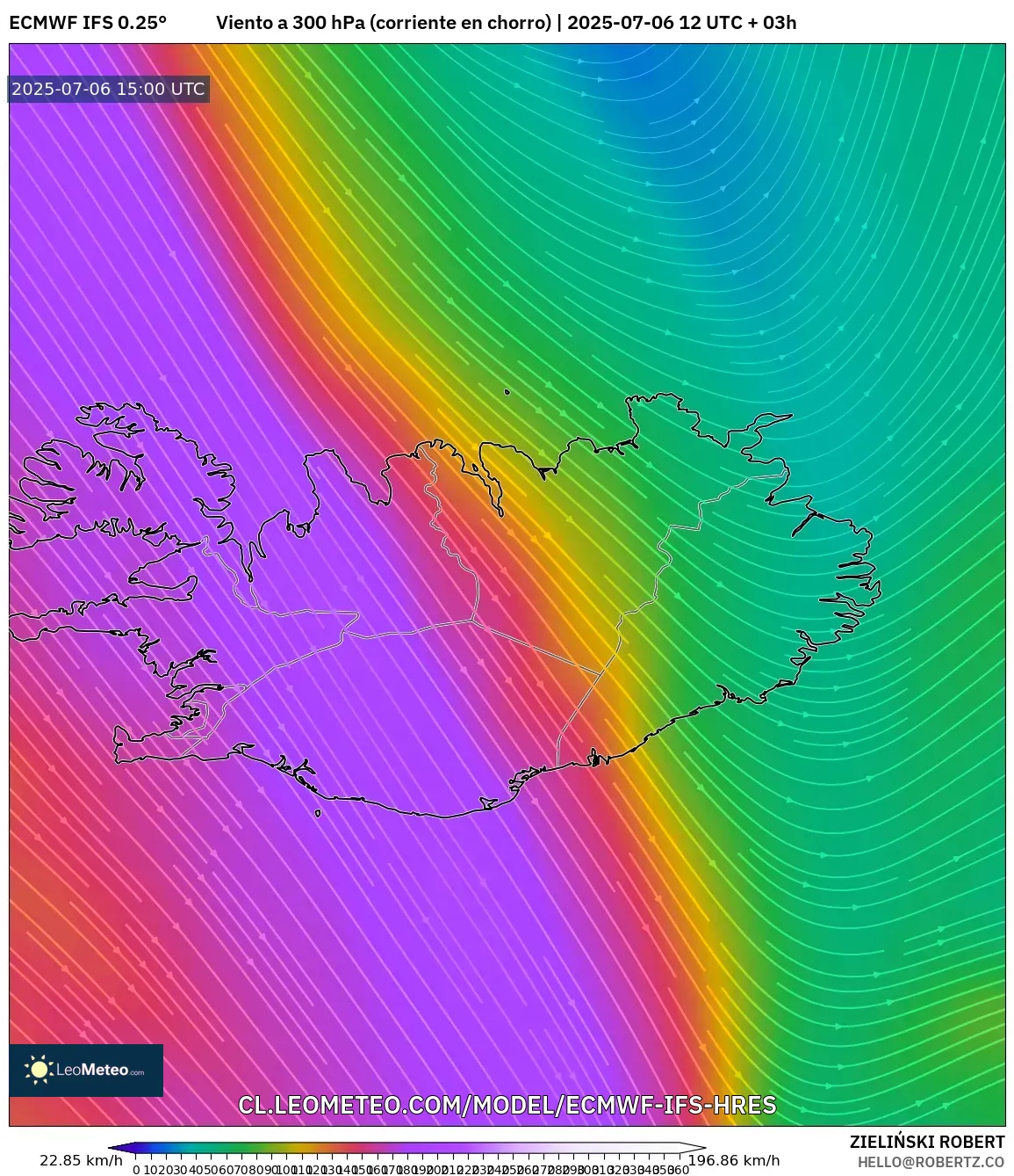 ECMWF IFS 0.25° model - Islandia, Viento a 300 hPa (corriente en chorro) ECMWF IFS 0.25° model - Islandia, Viento a 300 hPa (corriente en chorro)