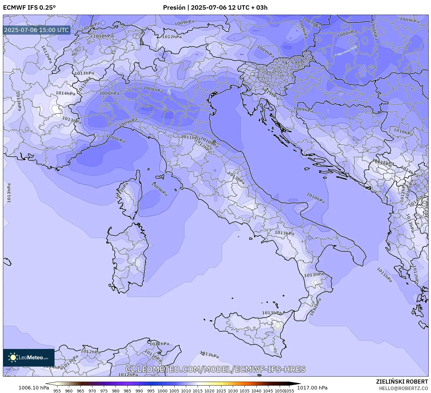 ECMWF IFS 0.25° model - Italia, Presión ECMWF IFS 0.25° model - Italia, Presión