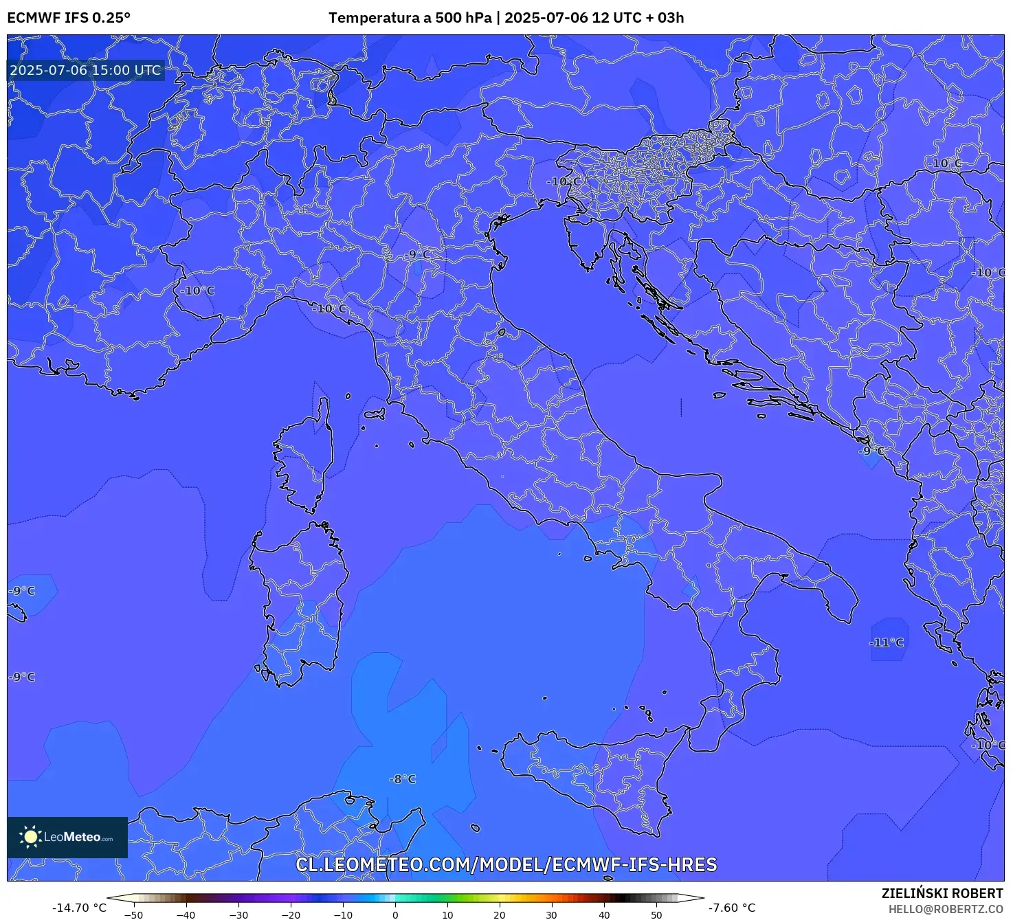 ECMWF IFS 0.25° model - Italia, Temperatura a 500 hPa ECMWF IFS 0.25° model - Italia, Temperatura a 500 hPa