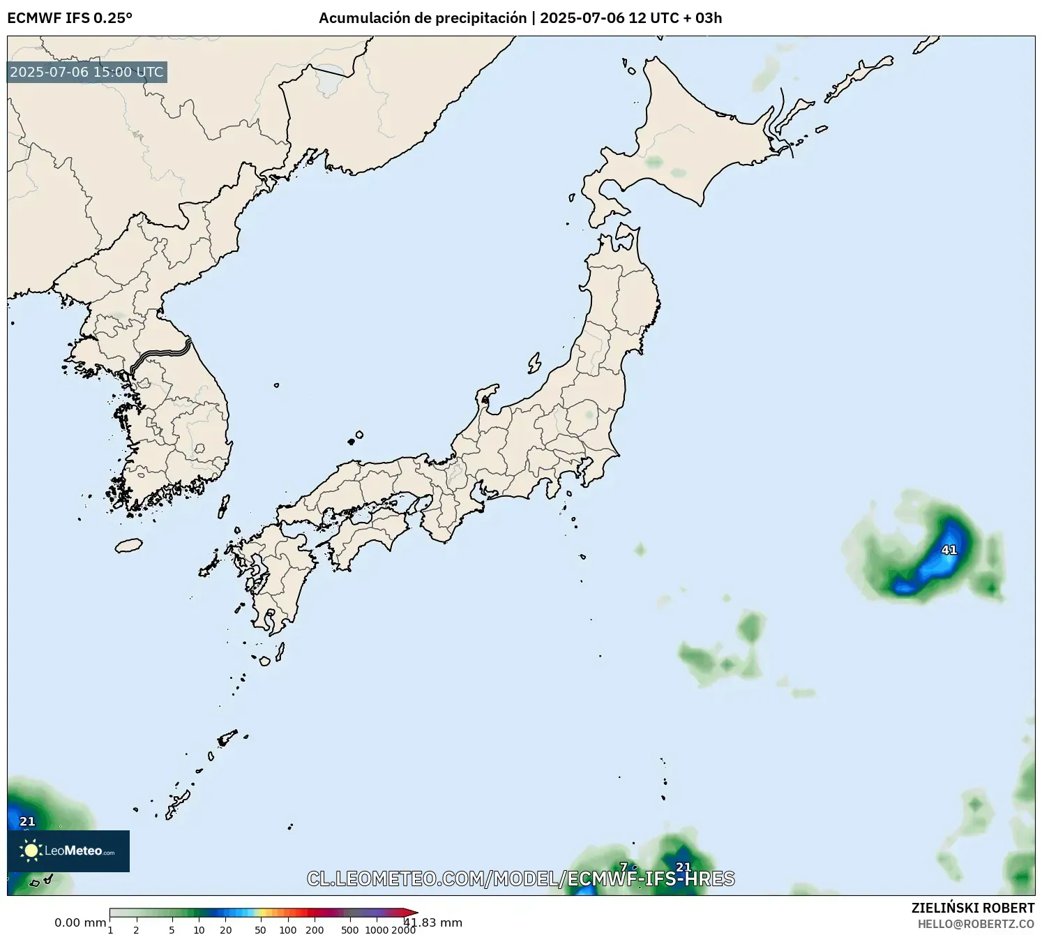 ECMWF IFS 0.25° model - Japón, Acumulación de precipitación ECMWF IFS 0.25° model - Japón, Acumulación de precipitación