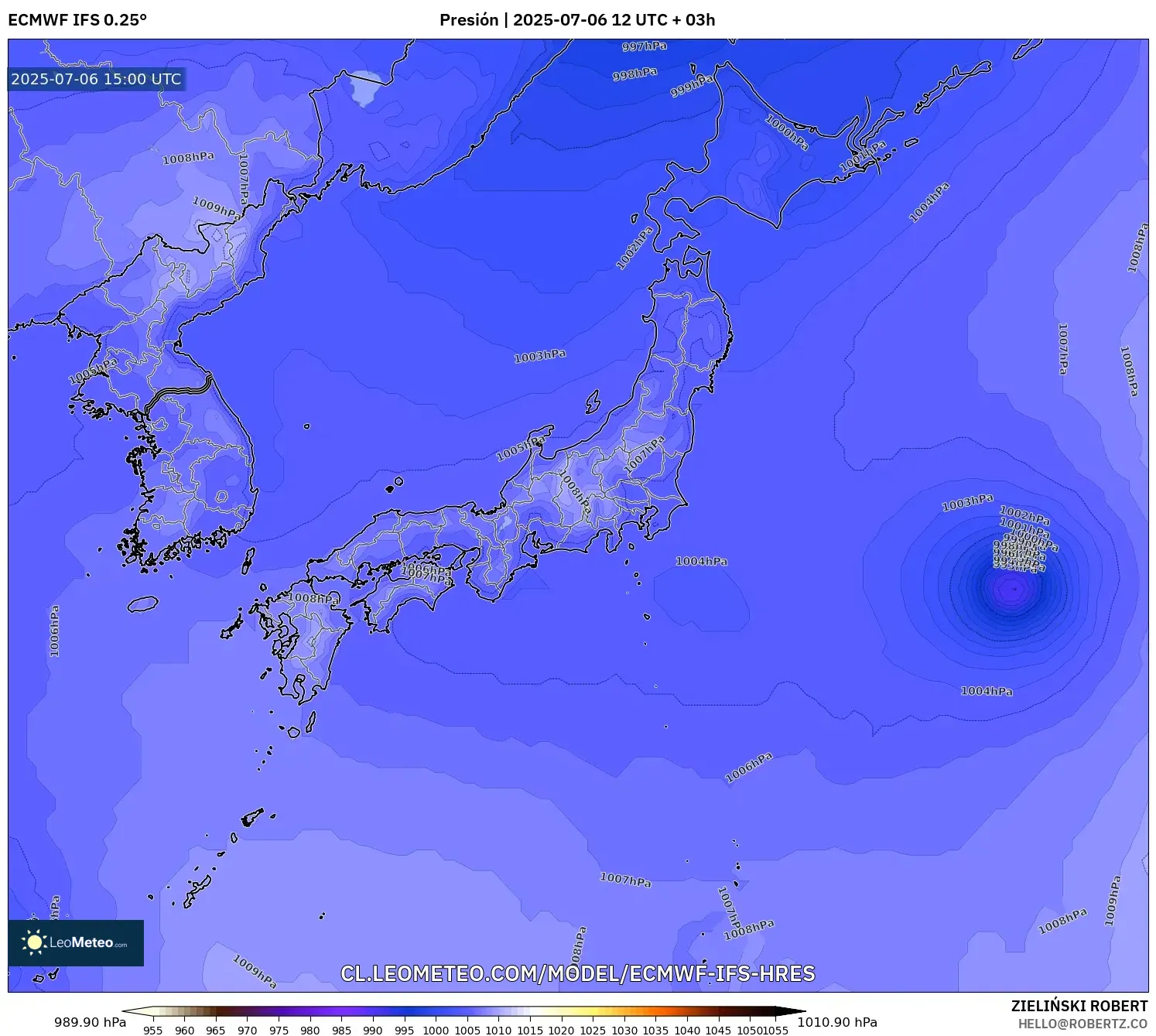 ECMWF IFS 0.25° model - Japón, Presión ECMWF IFS 0.25° model - Japón, Presión