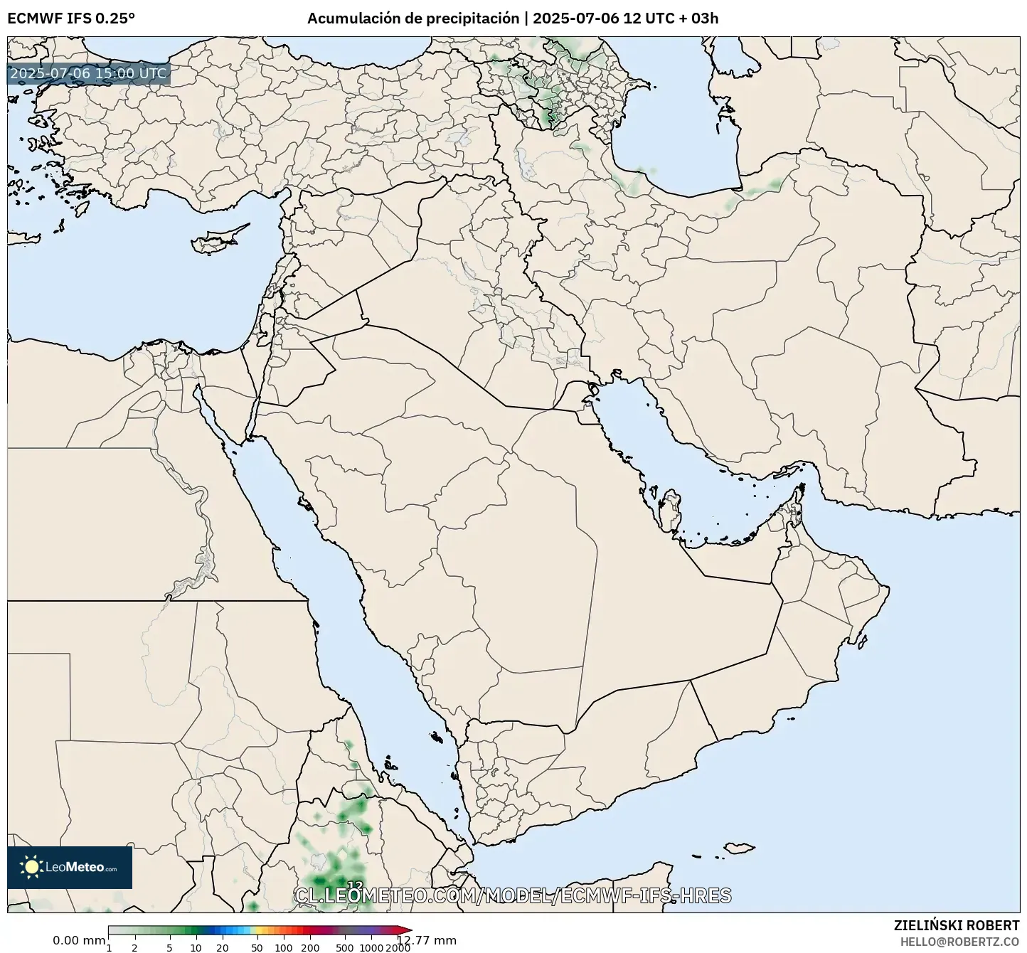 ECMWF IFS 0.25° model - Oriente Medio, Acumulación de precipitación ECMWF IFS 0.25° model - Oriente Medio, Acumulación de precipitación