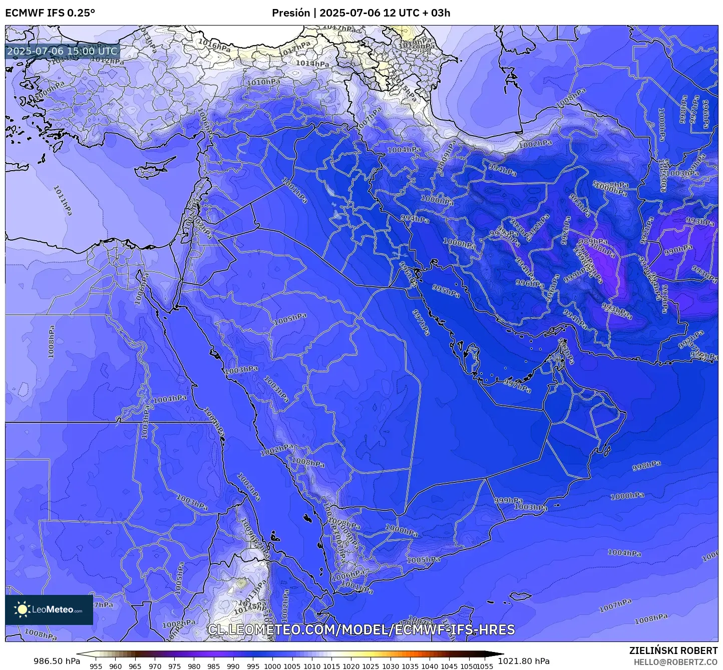 ECMWF IFS 0.25° model - Oriente Medio, Presión ECMWF IFS 0.25° model - Oriente Medio, Presión