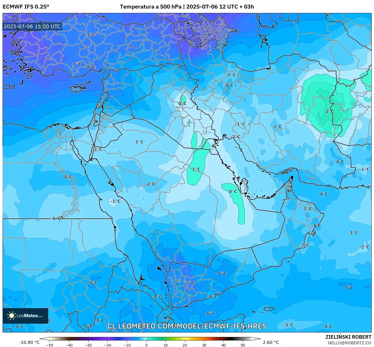 ECMWF IFS 0.25° model - Oriente Medio, Temperatura a 500 hPa ECMWF IFS 0.25° model - Oriente Medio, Temperatura a 500 hPa