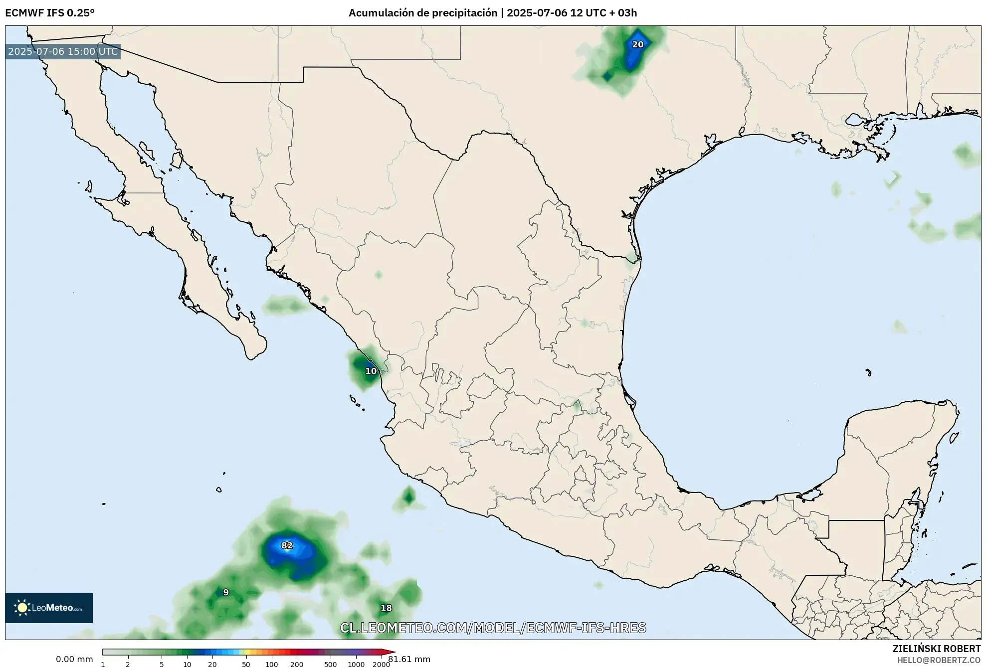 ECMWF IFS 0.25° model - México, Acumulación de precipitación ECMWF IFS 0.25° model - México, Acumulación de precipitación