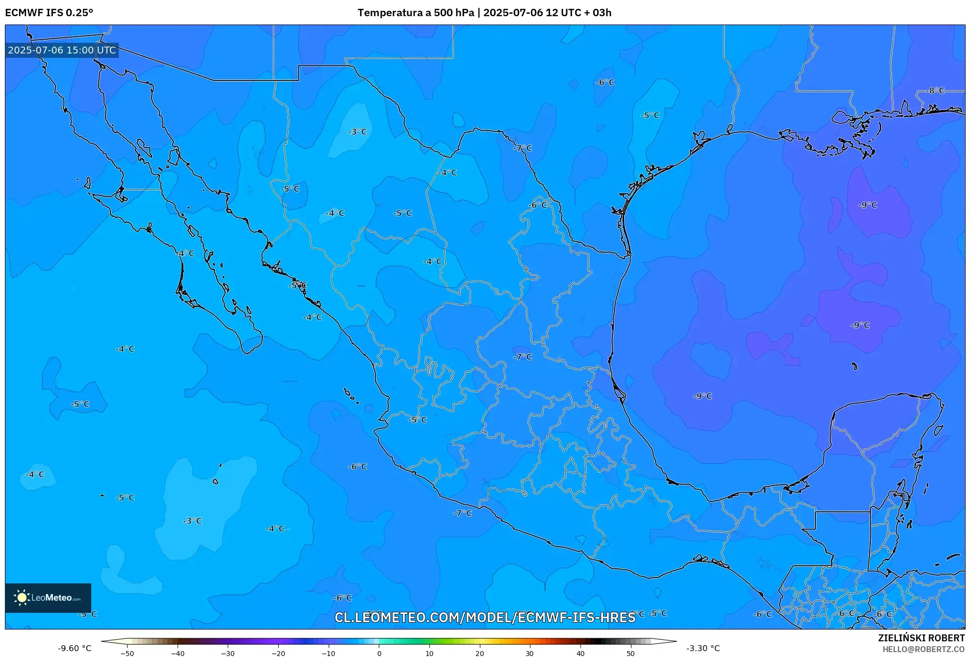 ECMWF IFS 0.25° model - México, Temperatura a 500 hPa ECMWF IFS 0.25° model - México, Temperatura a 500 hPa