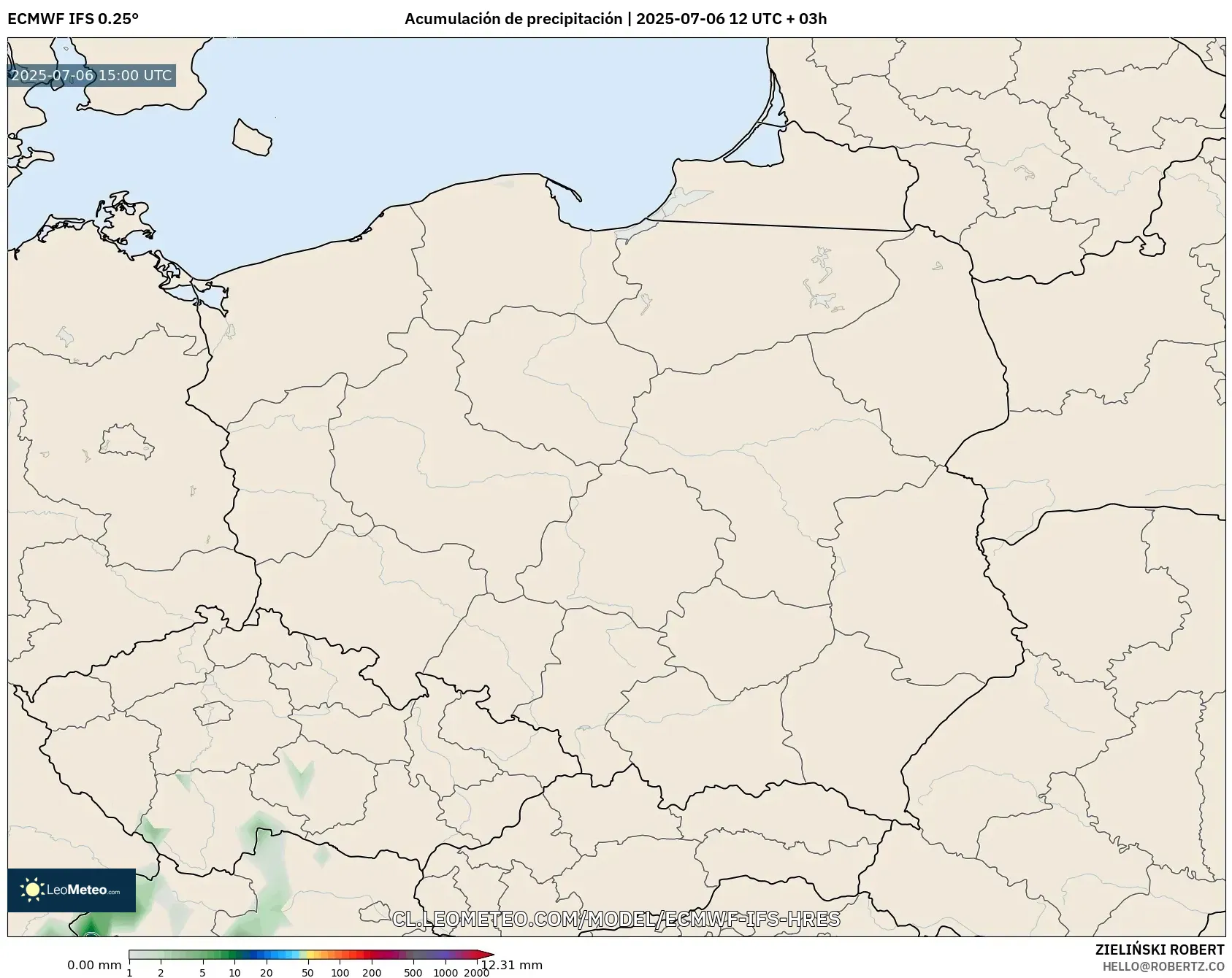 ECMWF IFS 0.25° model - Polonia, Acumulación de precipitación ECMWF IFS 0.25° model - Polonia, Acumulación de precipitación