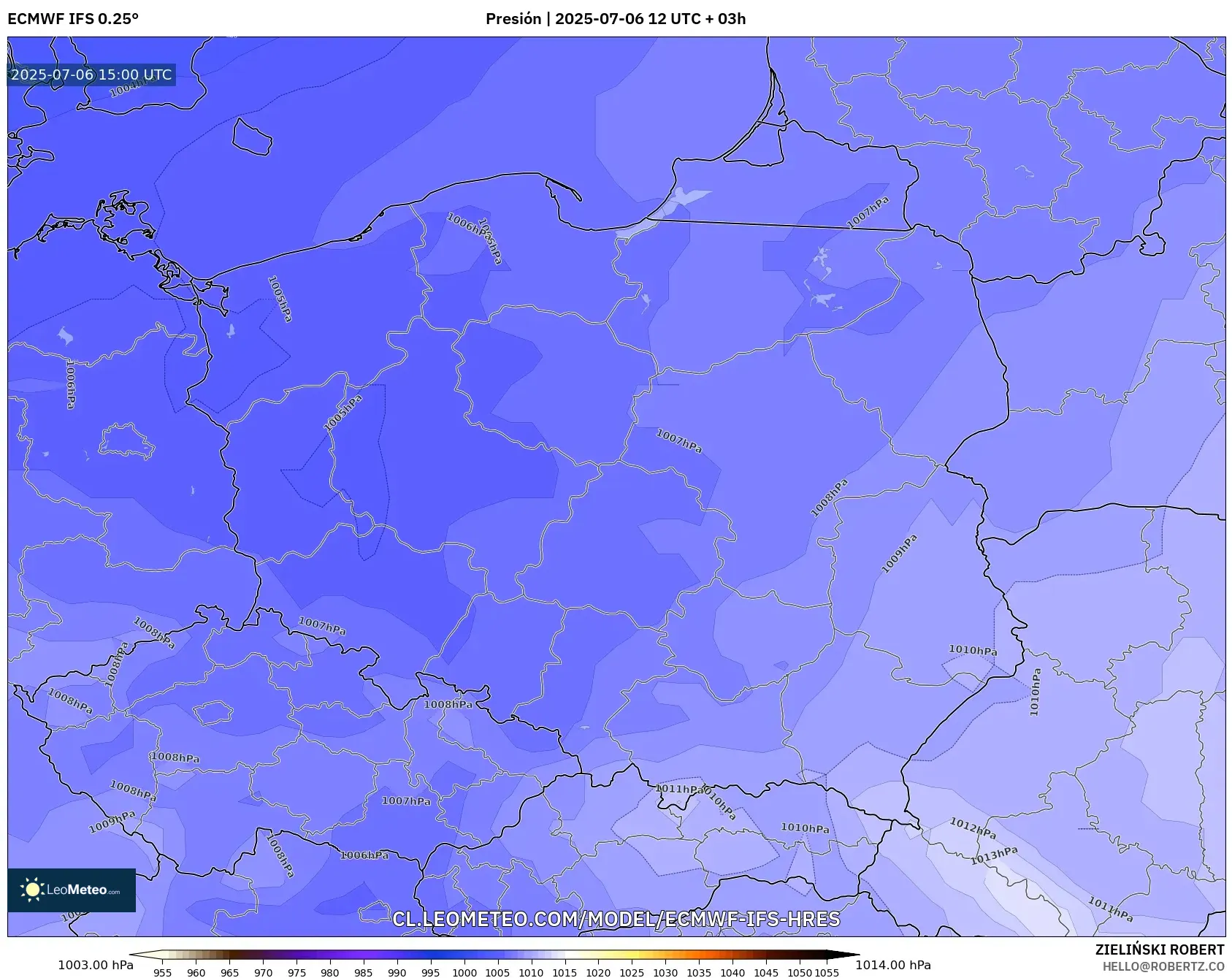 ECMWF IFS 0.25° model - Polonia, Presión ECMWF IFS 0.25° model - Polonia, Presión