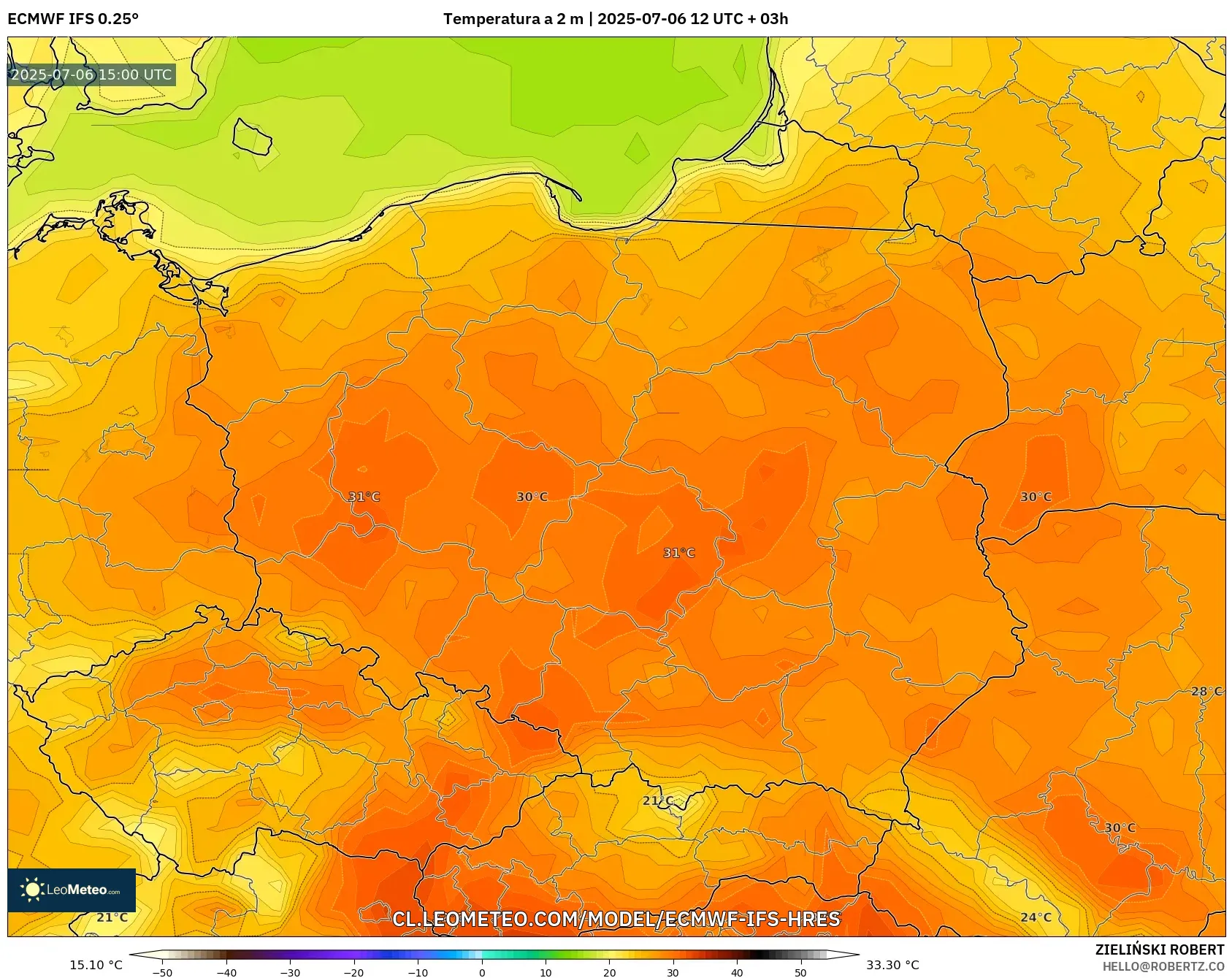 ECMWF IFS 0.25° model - Polonia, Temperatura a 2 m ECMWF IFS 0.25° model - Polonia, Temperatura a 2 m