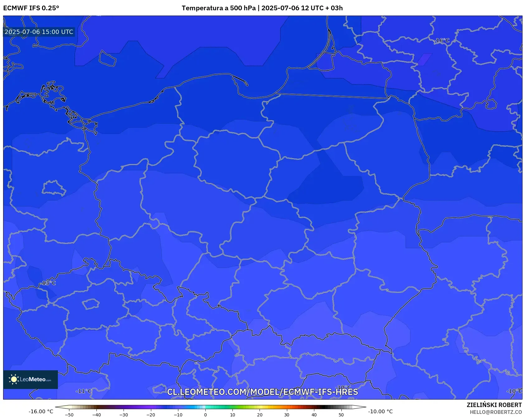 ECMWF IFS 0.25° model - Polonia, Temperatura a 500 hPa ECMWF IFS 0.25° model - Polonia, Temperatura a 500 hPa