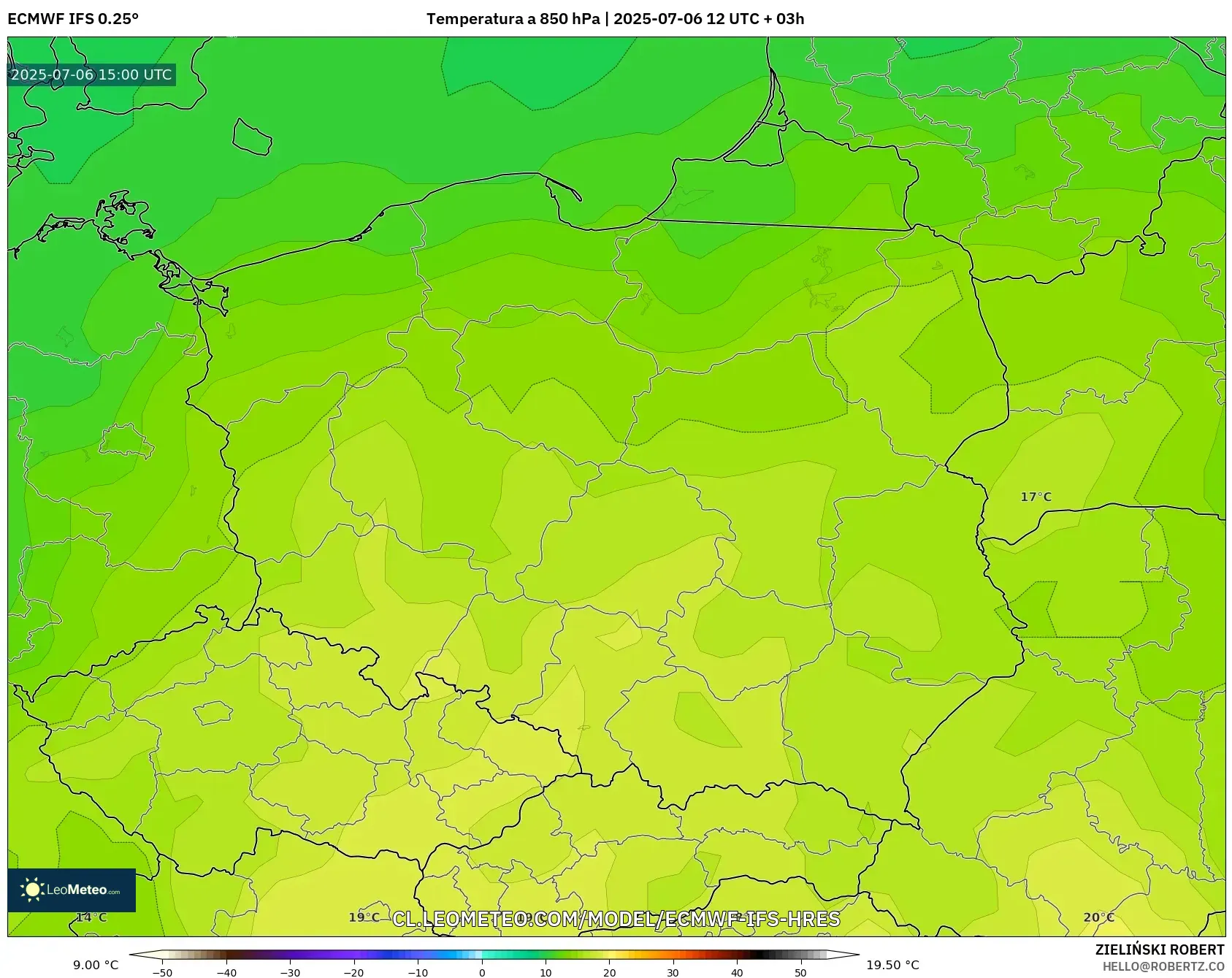 ECMWF IFS 0.25° model - Polonia, Temperatura a 850 hPa ECMWF IFS 0.25° model - Polonia, Temperatura a 850 hPa