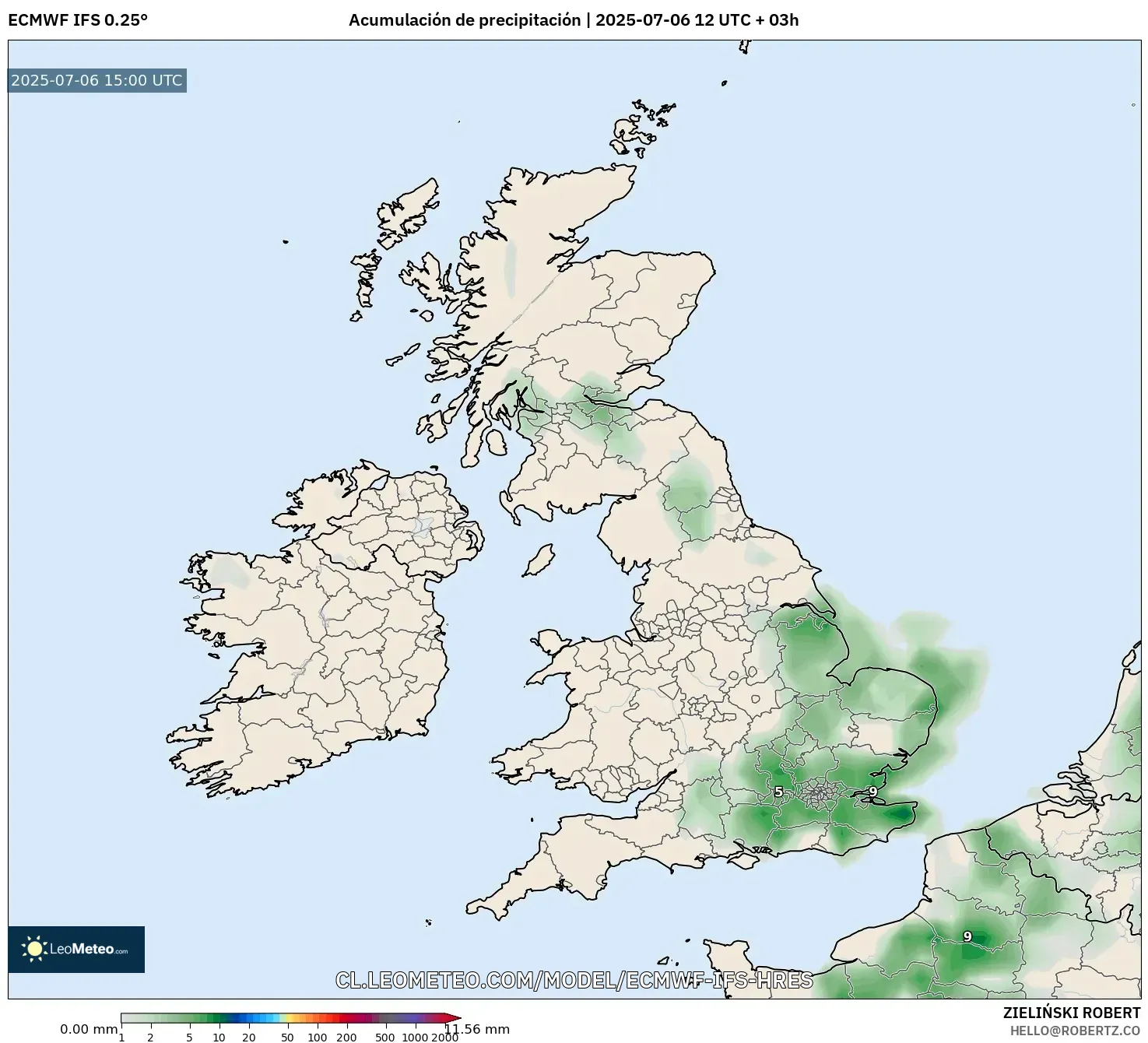 ECMWF IFS 0.25° model - Reino Unido, Acumulación de precipitación ECMWF IFS 0.25° model - Reino Unido, Acumulación de precipitación