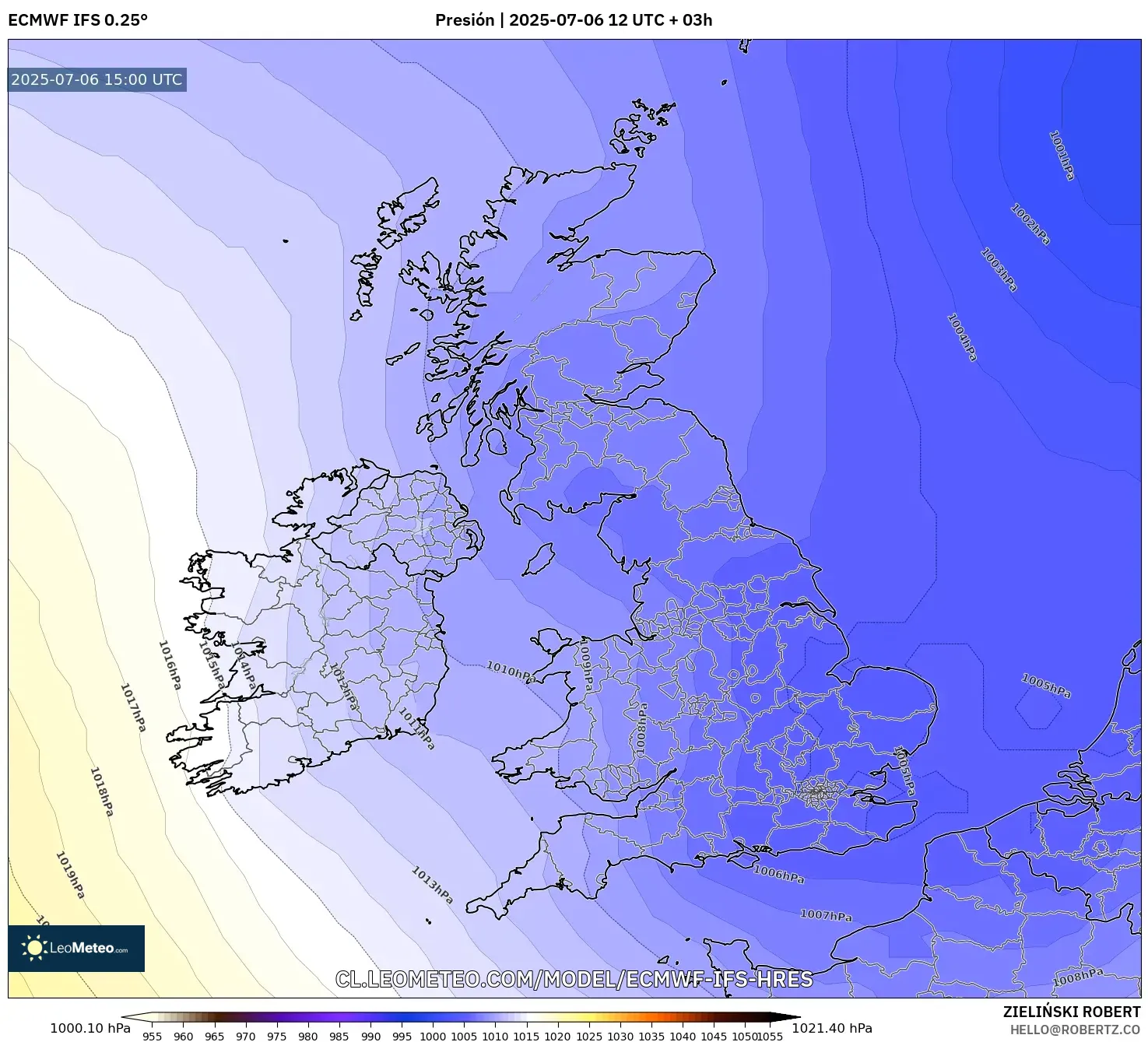 ECMWF IFS 0.25° model - Reino Unido, Presión ECMWF IFS 0.25° model - Reino Unido, Presión