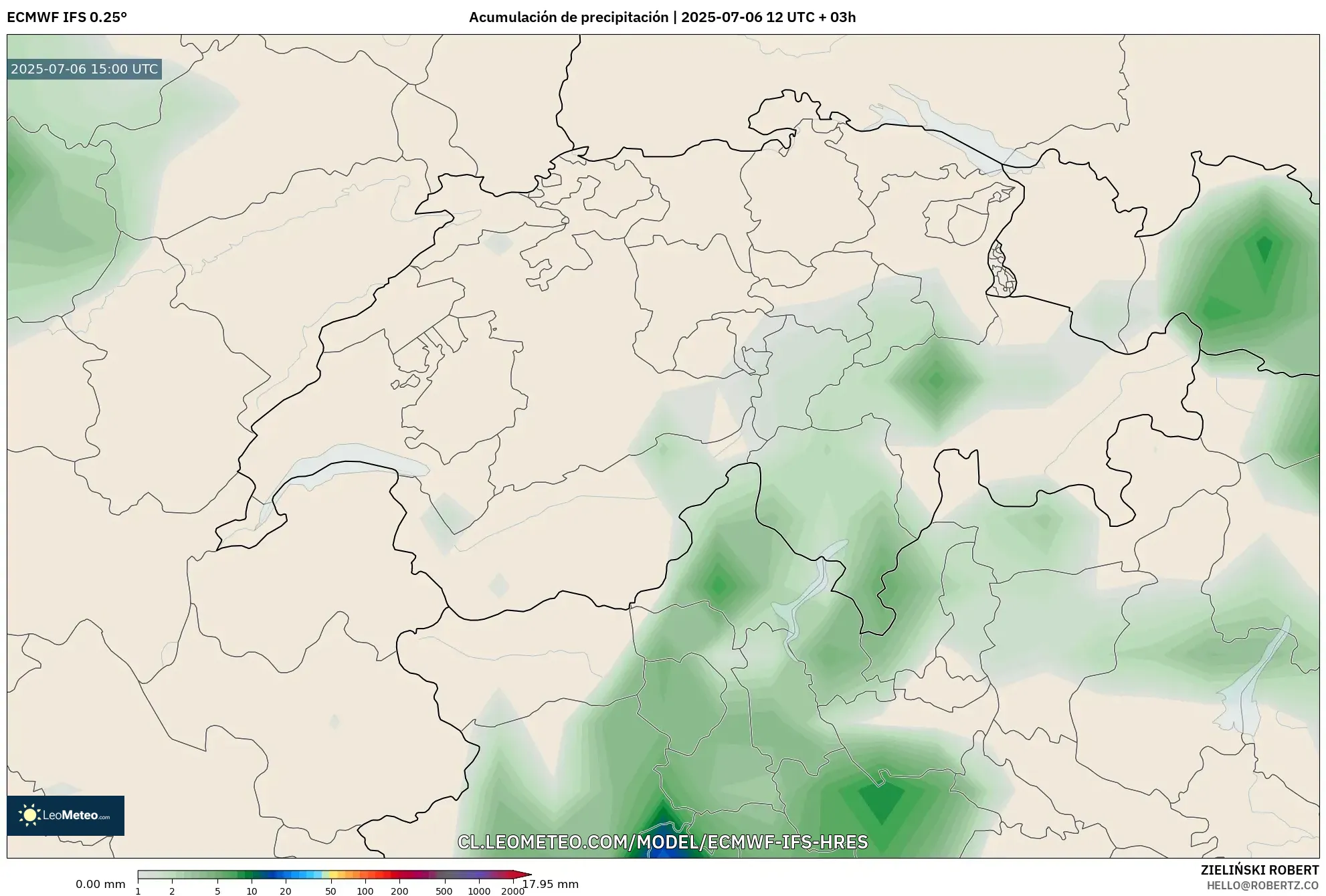 ECMWF IFS 0.25° model - Suiza, Acumulación de precipitación ECMWF IFS 0.25° model - Suiza, Acumulación de precipitación