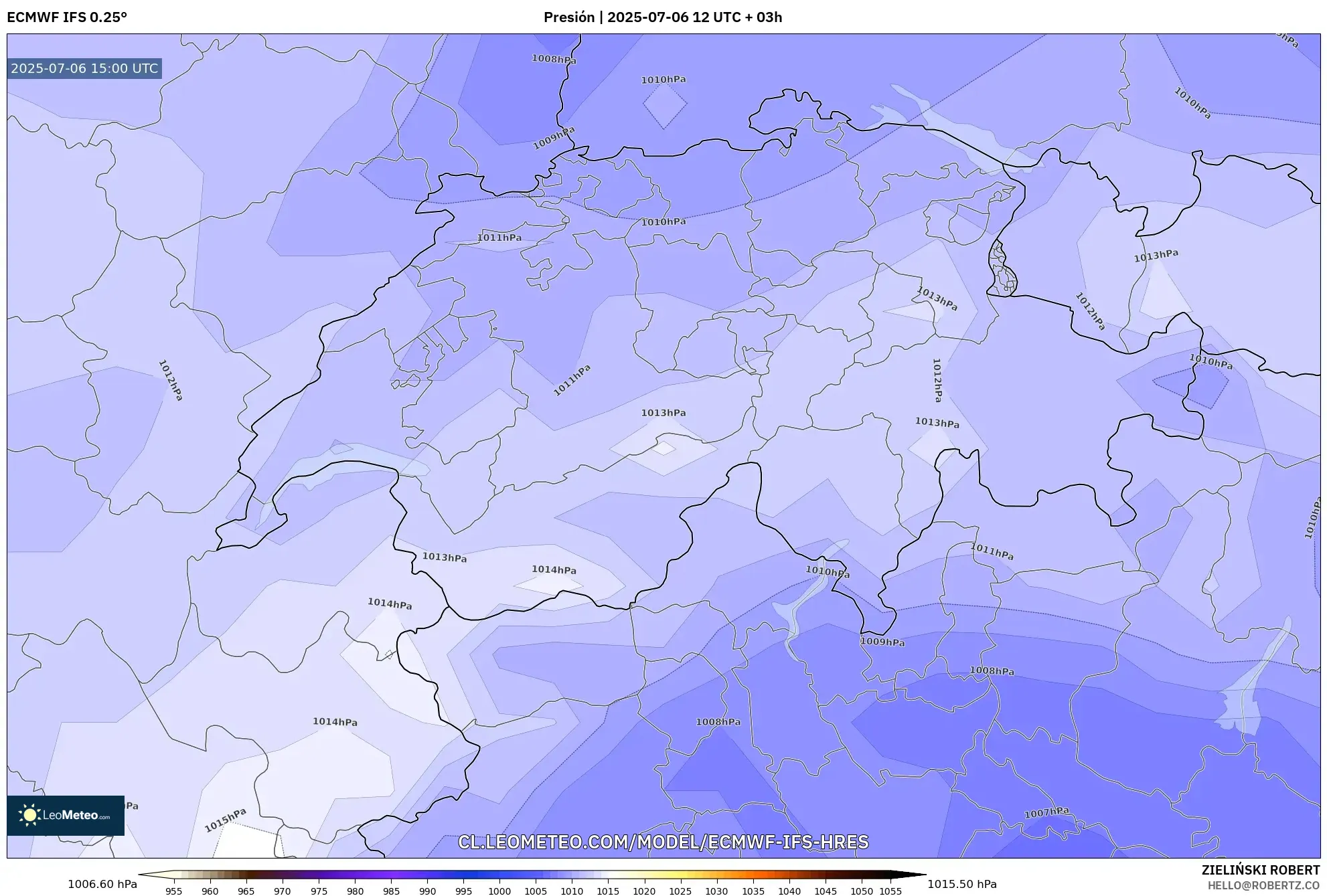 ECMWF IFS 0.25° model - Suiza, Presión ECMWF IFS 0.25° model - Suiza, Presión